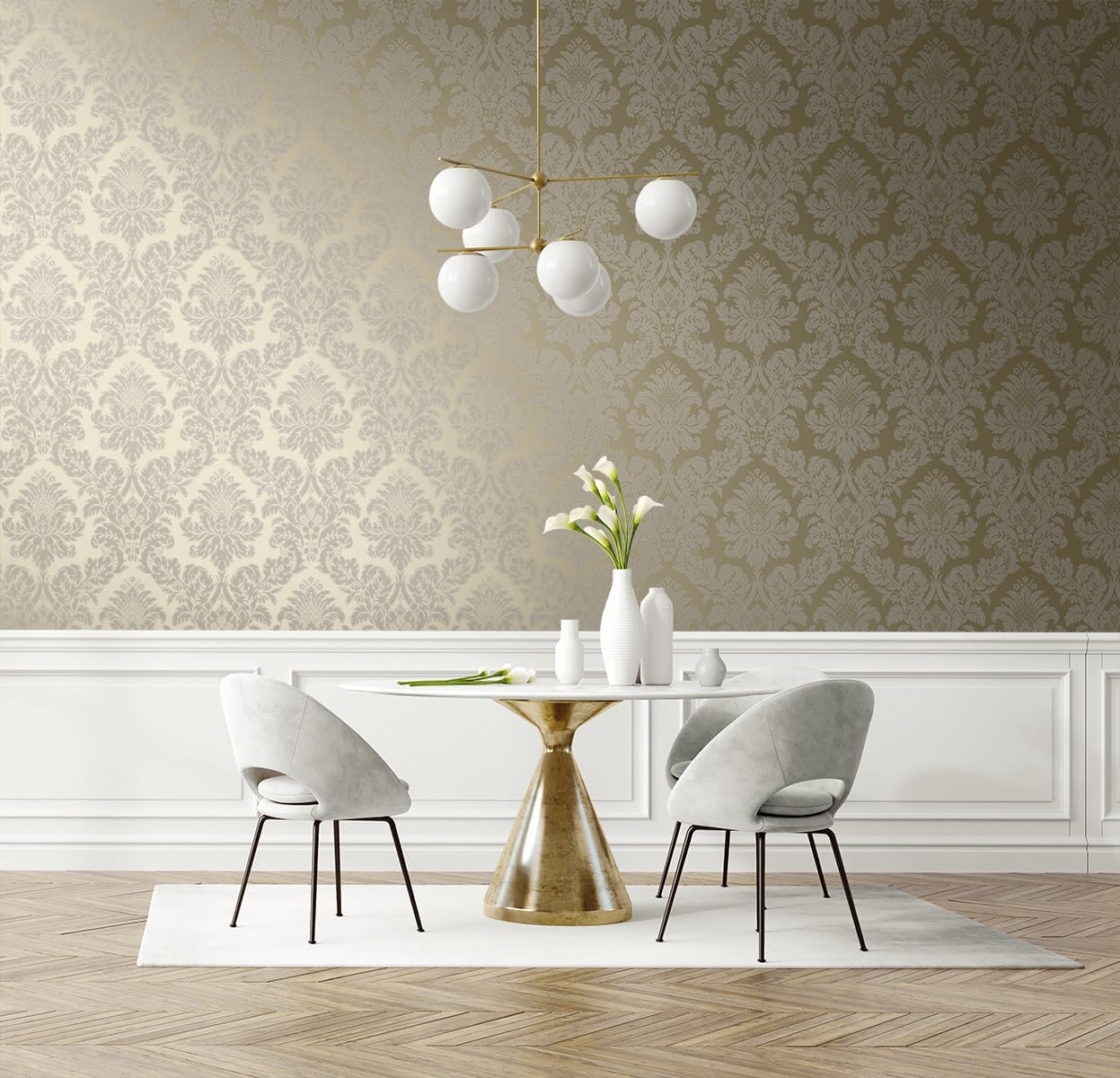 NextWall Charnay Damask Peel and Stick Wallpaper (Metallic Champagne & Glitter)