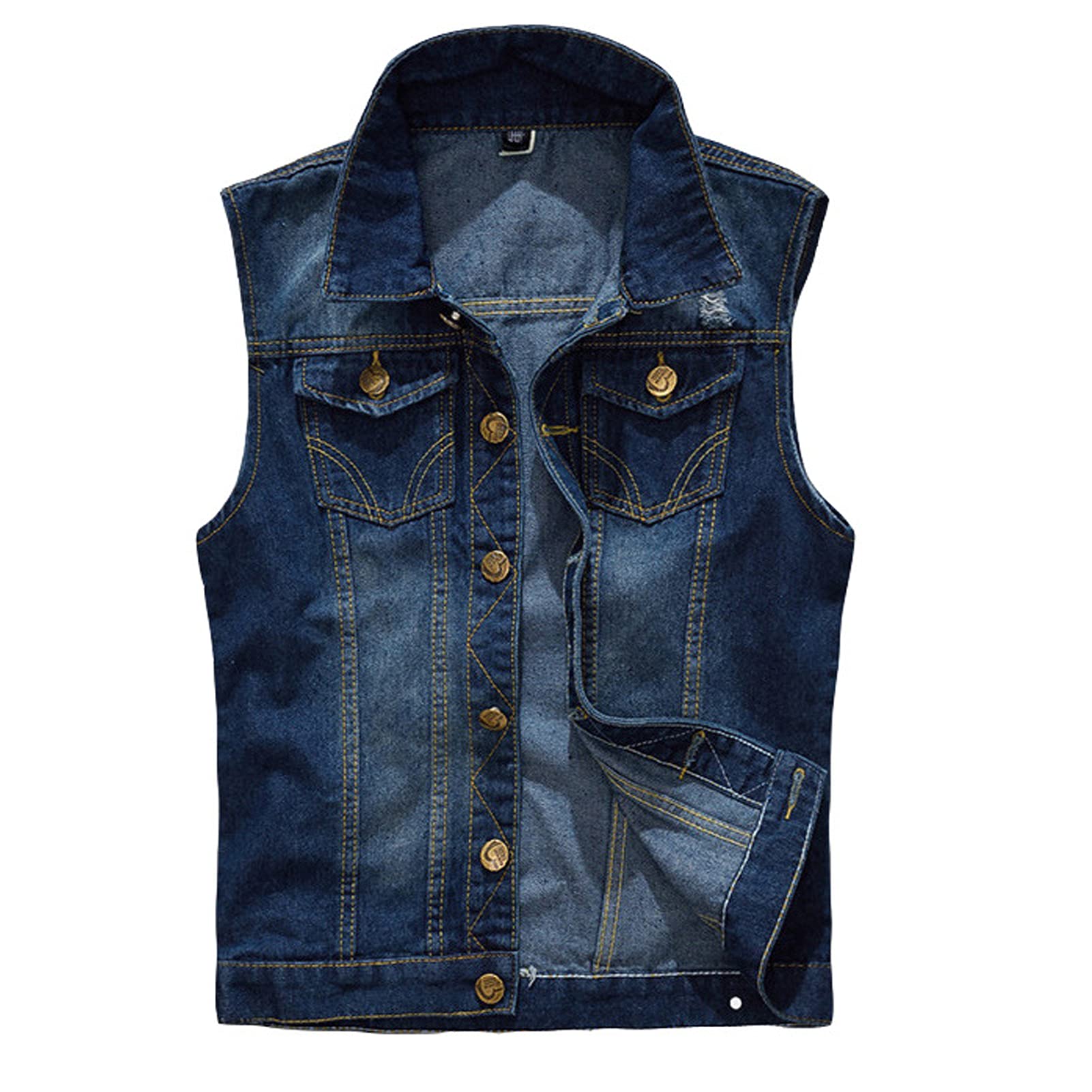 Chaleco de mezclilla de los hombres Chaleco Slim Fit sin mangas Casual Chaqueta de pesca Cowboy Botón Chaleco Reporteros Viaje Jeans Outwear Top