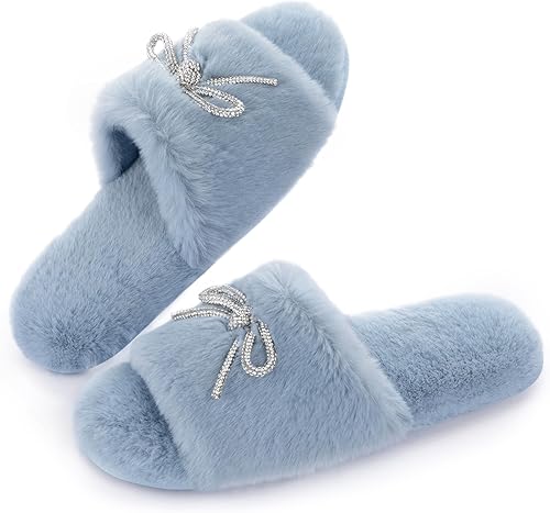 ULTRAIDEAS Pantuflas Difusas con Lazo de Pedrería de Punta Abierta para Mujer, Sandalias para Novia y Dama de Honor para Bodas y Despedida de Soltera