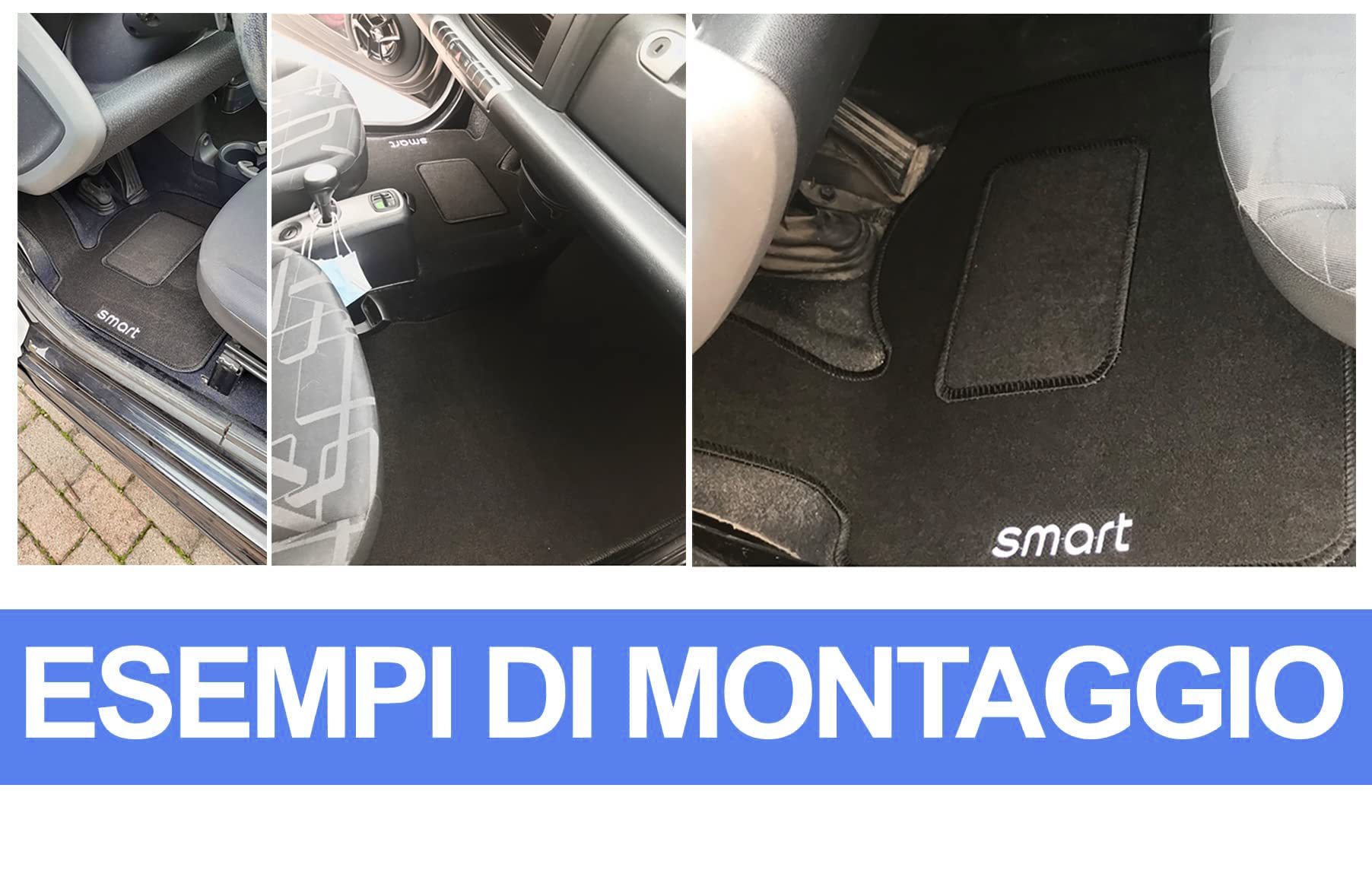 Rebeca Shop Tapis De Voiture Compatibles Pour Smart | En Moquette Noire | Logo Brodé | Tapis Texturés Déchirants | W450 - W451 - W453 | Accessoires Intérieurs Automobiles (W451 - Deuxième Série