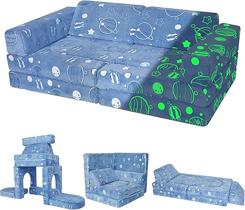 Miniatura 95 de MeMoreCool Sofá infantil para sala de juegos, sofá modular de 10 piezas, sofá convertible de pana, juego de construcción de fuerte de espuma para
