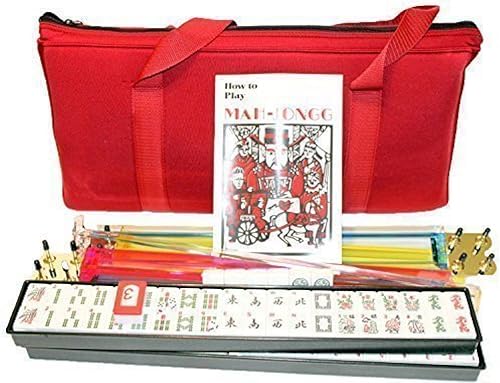 Set Mahjong completo con 4 empujadores y bolso de borgoña de KT Mahjong, 166 bloques