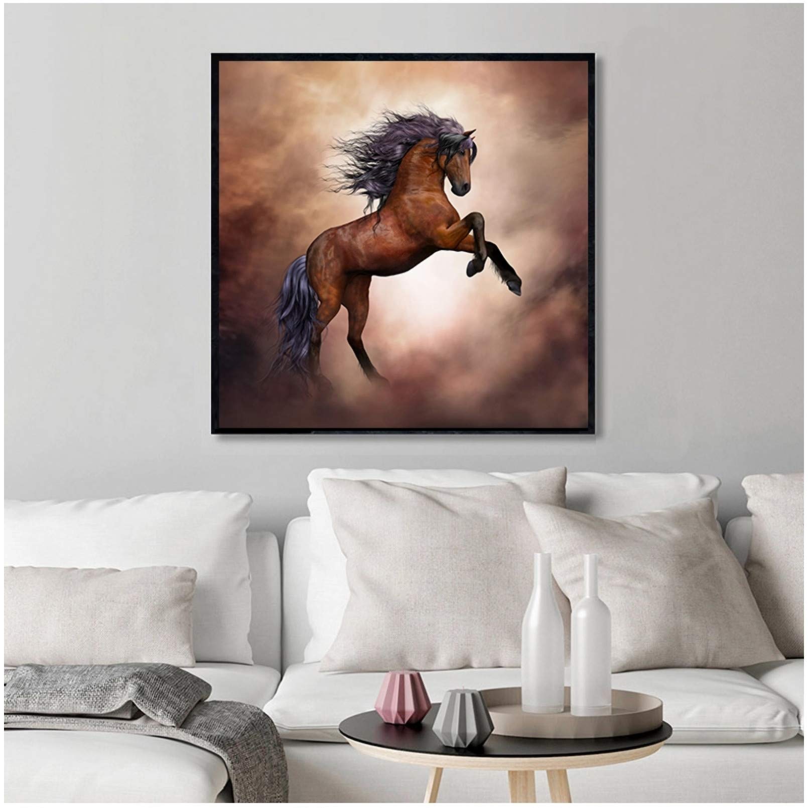 Tableau Sur Toile Cheval Moderne 60x80cm - Peinture Murale Décorative Verticale Sans Cadre Pour Salon Chambre
