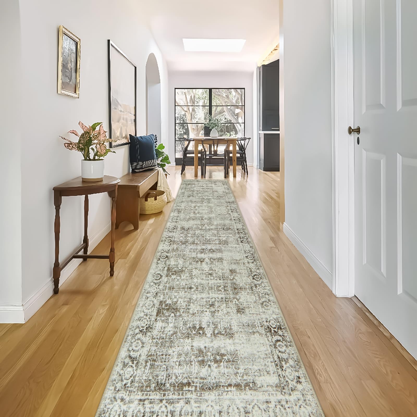 Morebes Vintage Long Runner Rug for Hallway 12 ft, Washable 12 Foot Runner Rug, Soft Non Slip Distressed Carpet Runners for Farmhouse Kitchen Living