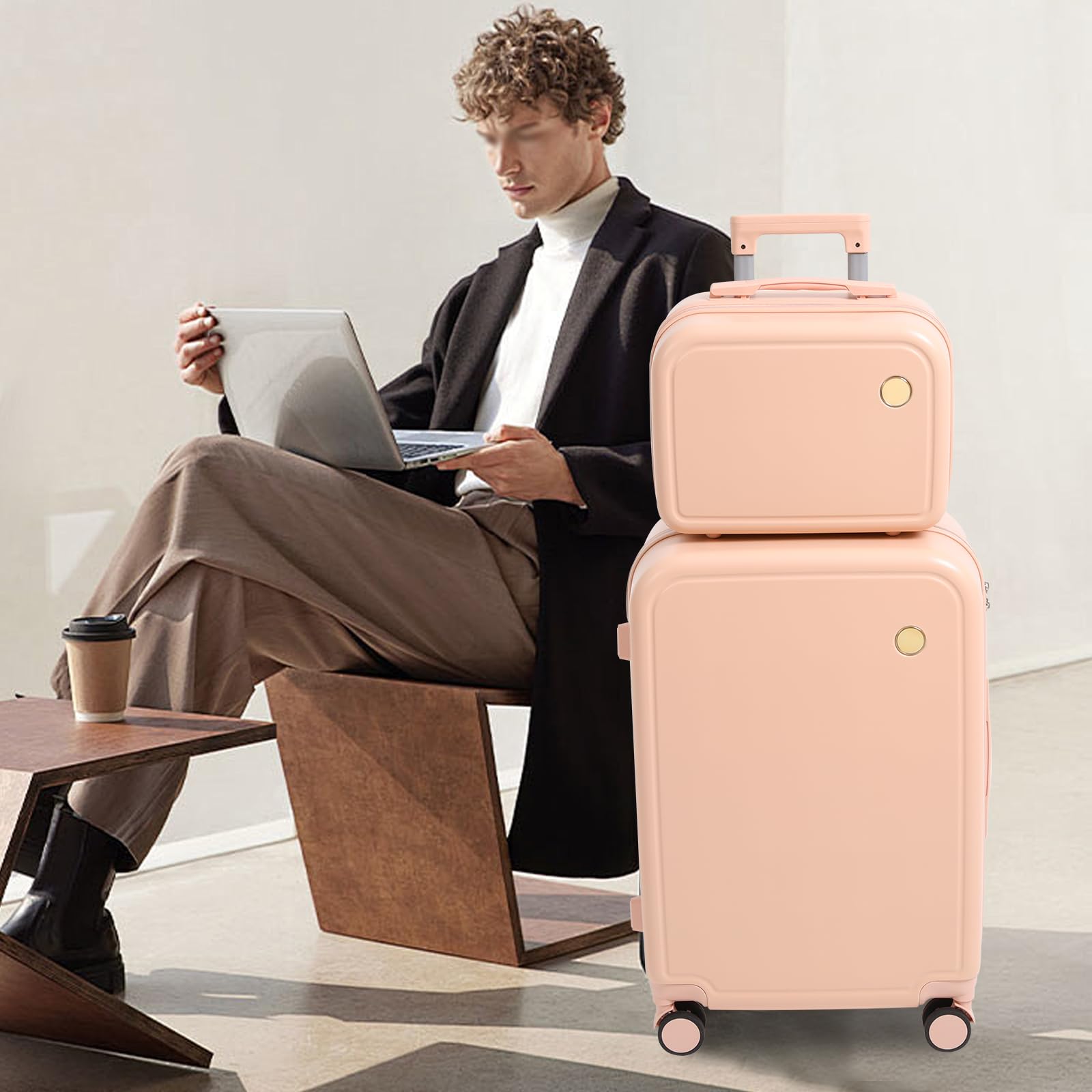 Valigia rosa con ruote, piccola e grande valigetta portatile leggera con borsa da toilette per viaggi d'affari e viaggi