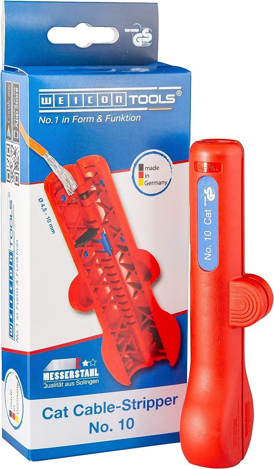 WEICON Cat Cable Stripper No.10 - Network Cable Stripper, Practical Stripper for Data Cables Network Cables Cat 5, 6 and 7, Red