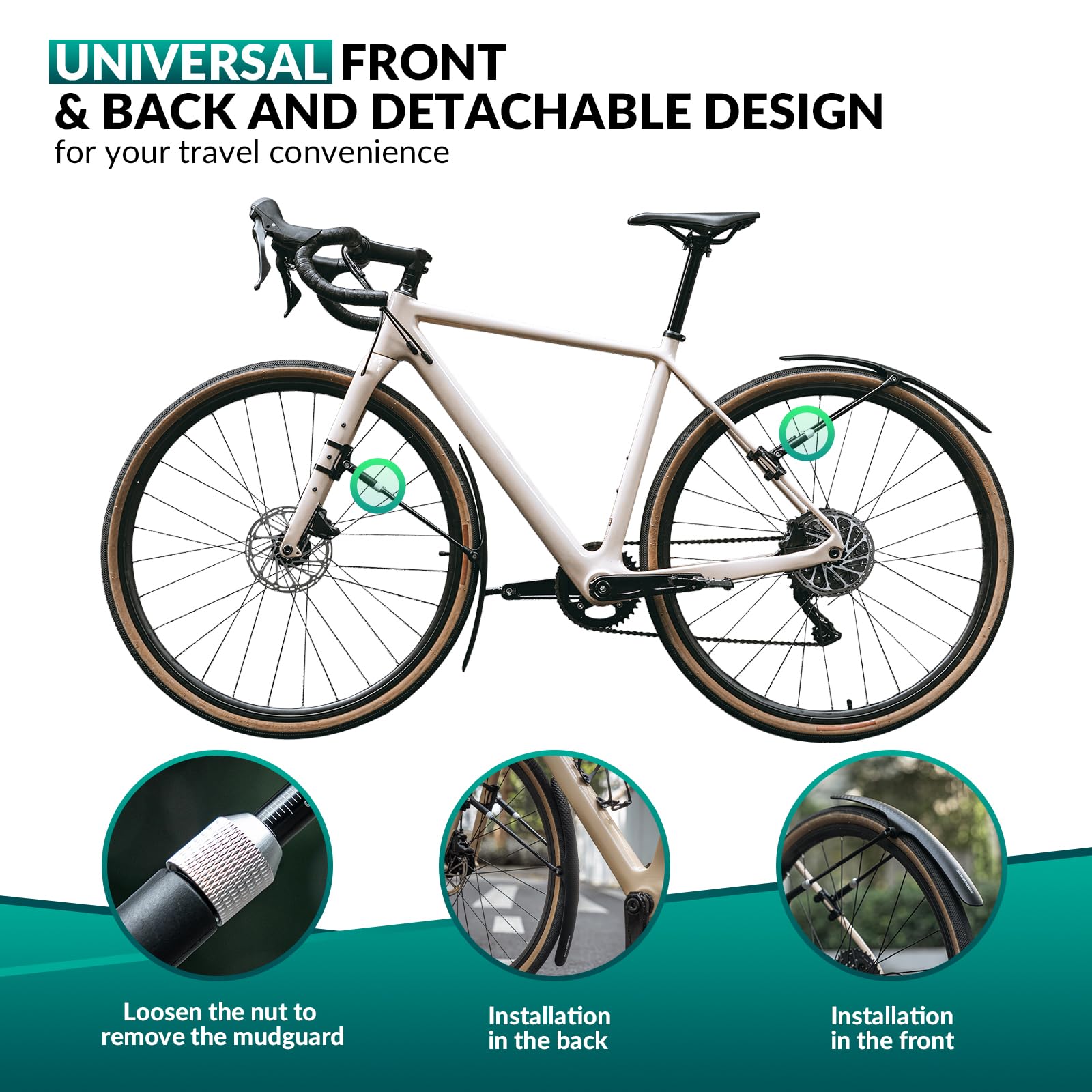 ROCKBROS Garde Boue pour Vélo de Route, Garde Boue avec Quick Release, Garde Boue Avant et Arrière Universel Réglable pour Vélo Route Pneu 700C, Noir