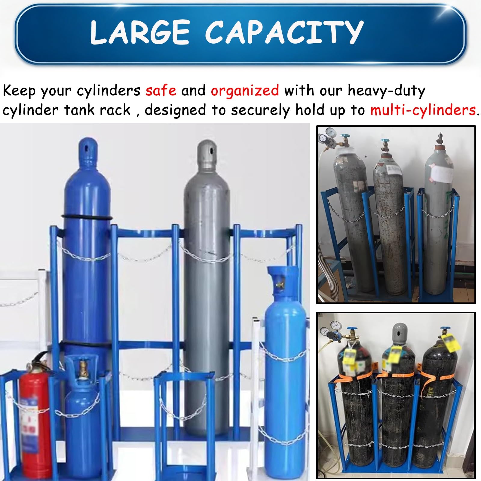 Soportes para bombonas de oxígeno Soporte De Almacenamiento para Cilindros De Gas con Cadena Ajustable, Soporte Antivuelco Independiente con Fijación Al Suelo(L 700mm/27.6")