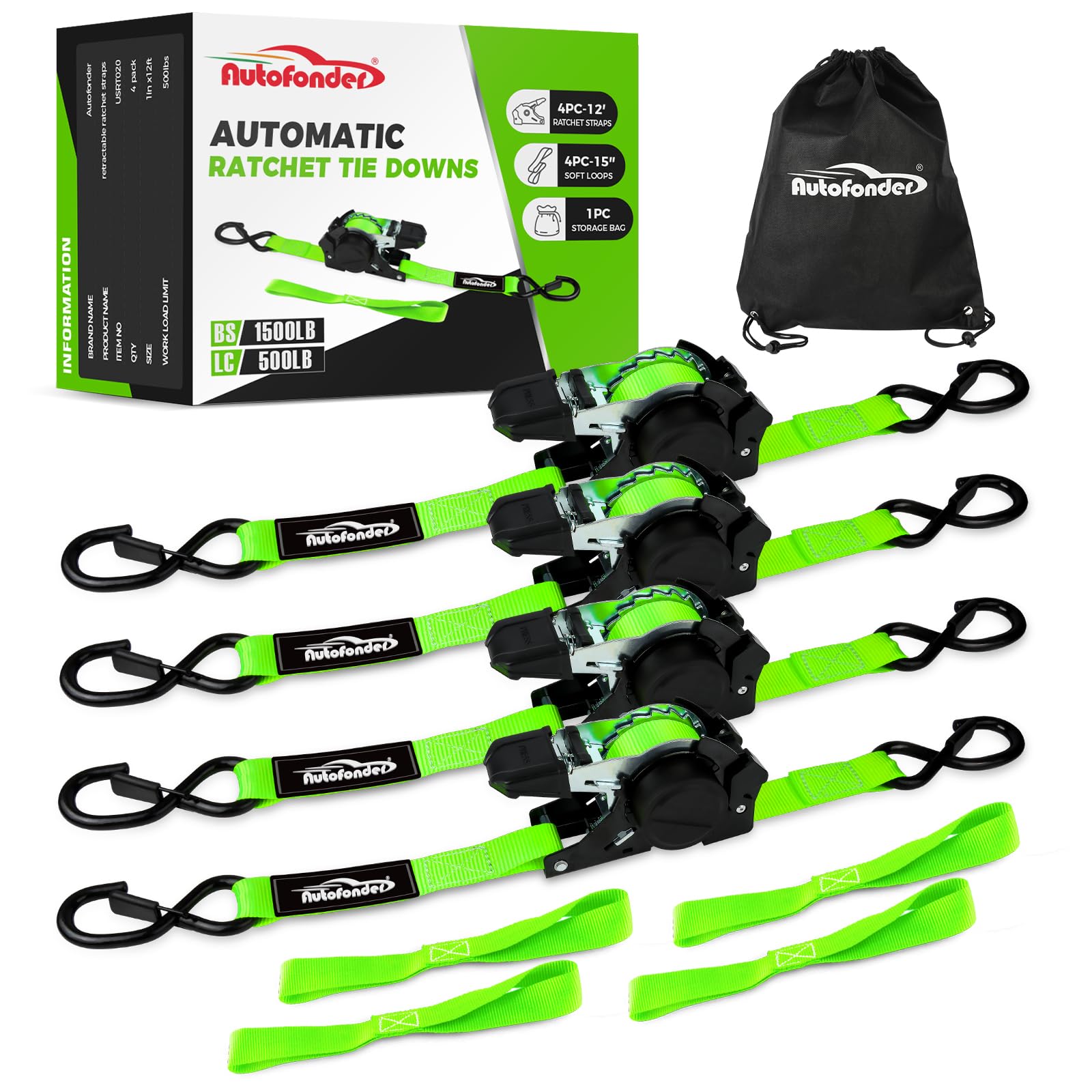 Autofonder 4 Pack Retractable Straps