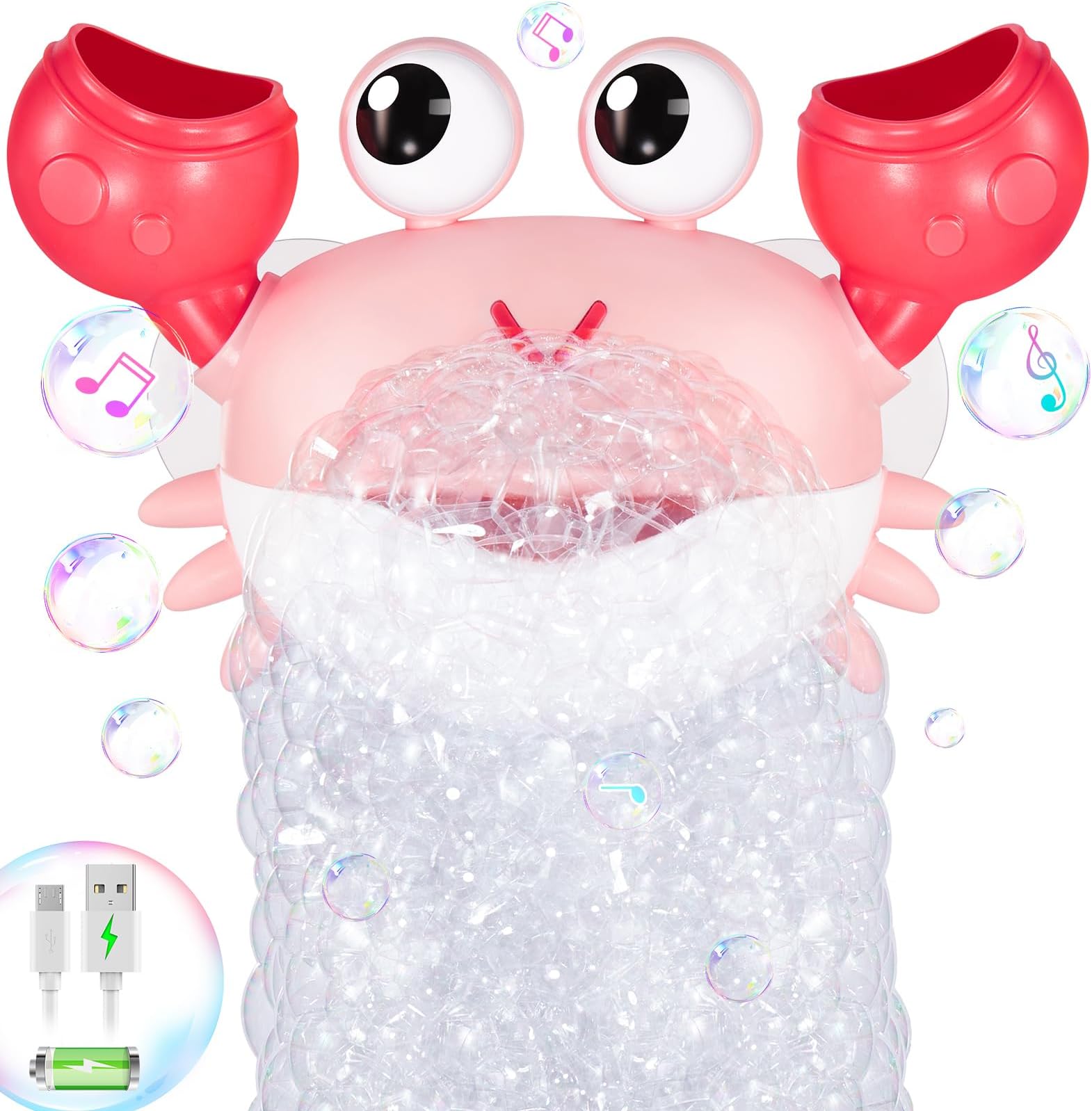 Crab Baby Bath Toys, Rechargeable Bath Bubble Machine for Toddlers 6-12 12-18 Months, Automatic Shower Bathtub Bubble Maker with Music Bath Toys for Kids Ages 1-3 4-8 Boys Girls Birthday Gifts