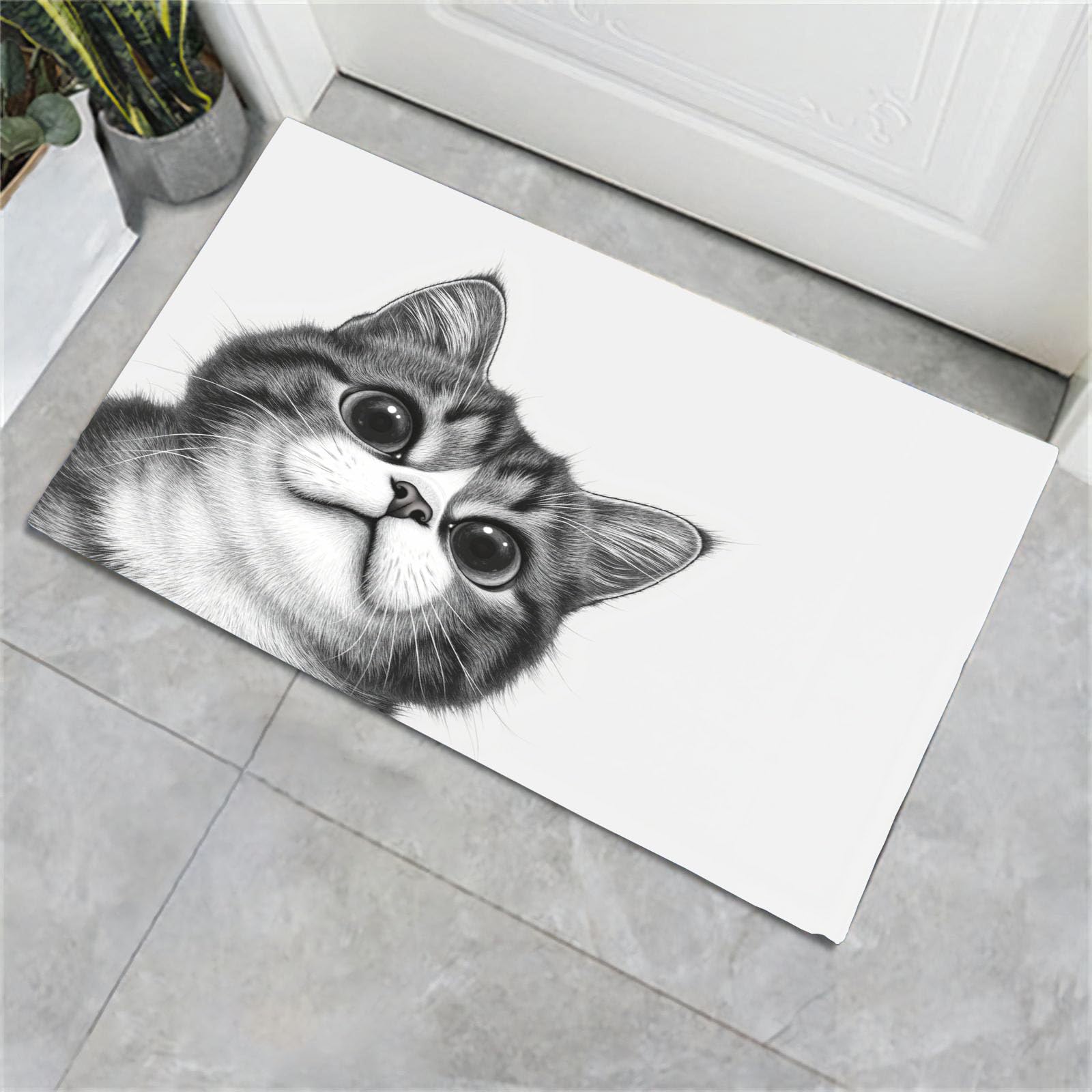 Paillasson chat mignon pour cuisine et entrée tapis de style gris 60x90cm