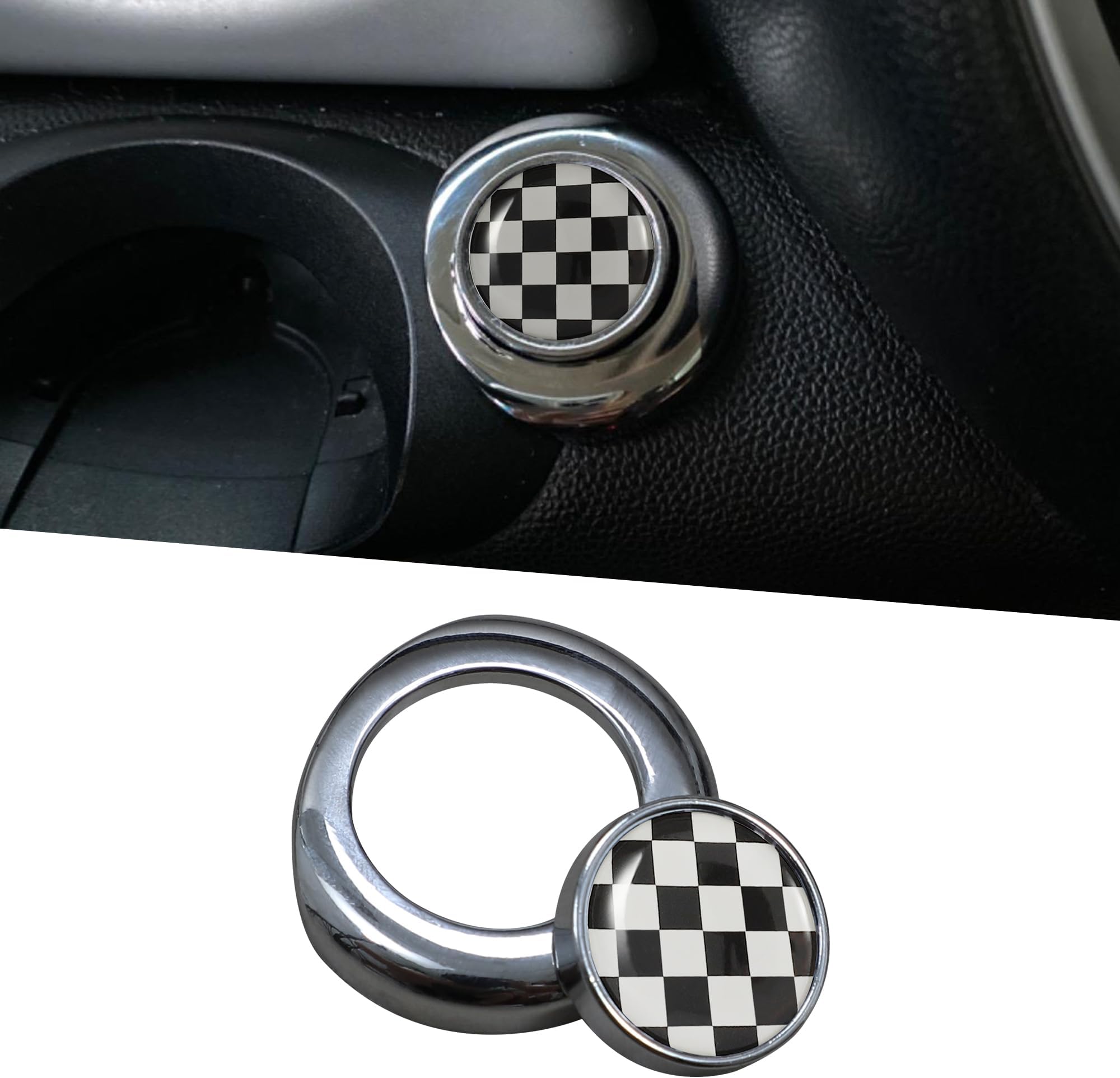 TOMALL Car Engine Start Button Cover Compatible with Mini Cooper R56 R60 R58 R59 R55 R57 R61 Push Start Stop Button Cover Engine Ignition Ring Pushbutton Starter Cap for Car Accessories (Checkered)