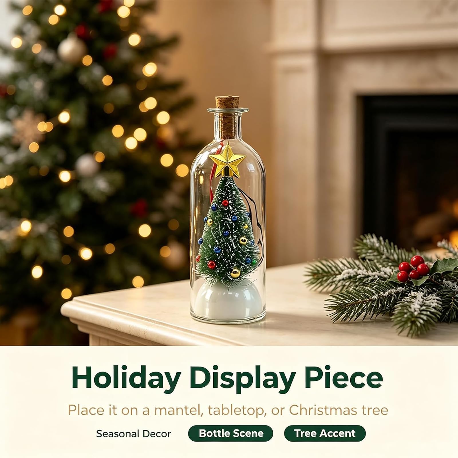 Generic Christmas Bottle Ornament with Registrable Message | Resin memory keepsake: voice message playback, personalized holiday memories, meaningful family gifts