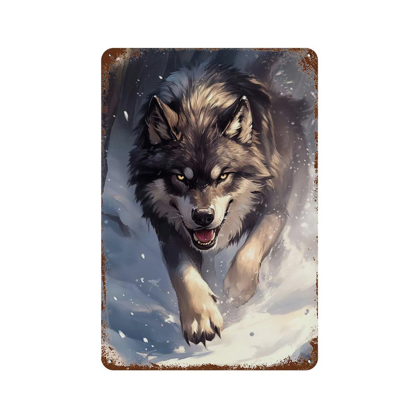 Wolf in Snow Retro Metal Sign 11.8"x7.9", Farmhouse Wall Decor for Cafe, Home Bar And Lounge Decor