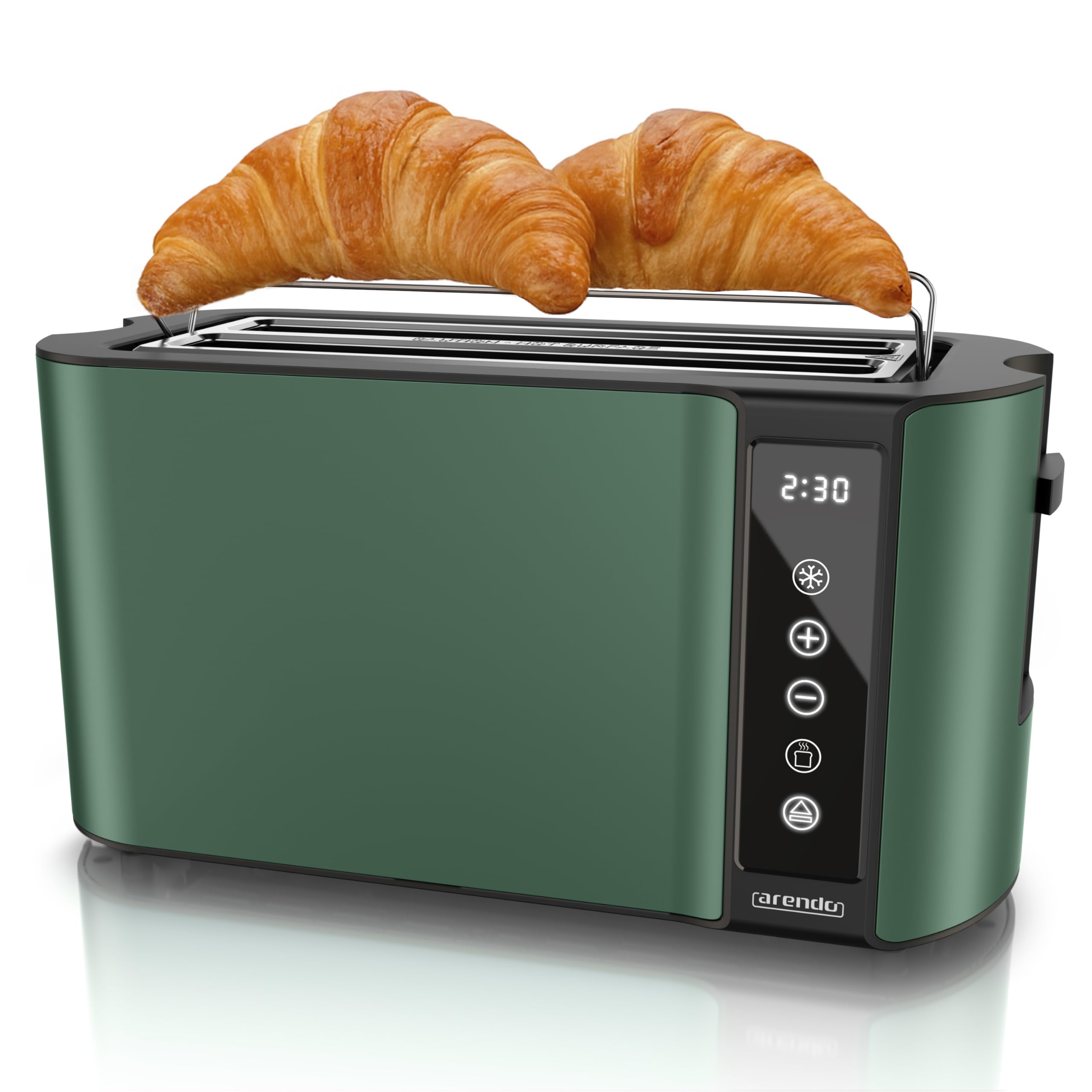 Arendo - Edelstahl Toaster Langschlitz 4 Scheiben- Touchscreen – Doppelwandgehäuse – 1500 W – Integrierter Brötchenaufsatz – 7 Bräunungsgrade – Brotzentrierung – Restzeitanzeige – Memoryfunktion
