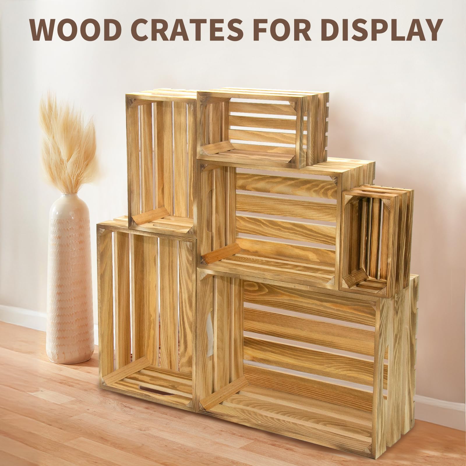 Cajas decorativas de madera para almacenamiento, 6 unidades, cestas de madera para almacenamiento y exhibición, juego de cajas decorativas rústicas con asa