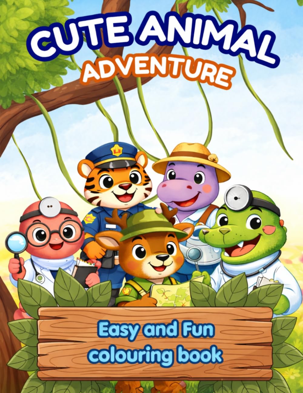 Cute Animal Adventure: Easy and Fun colouring book