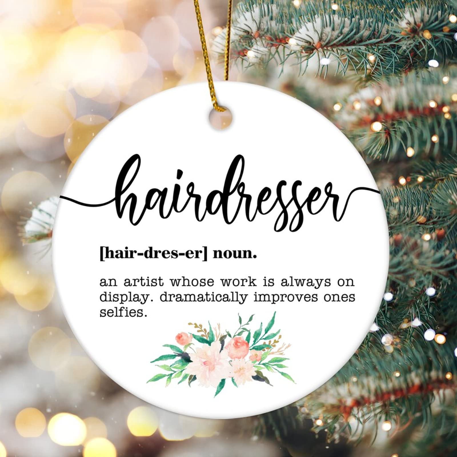 Dreamautumn Style-8 Christmas Decorations Hairdresser Definition Dictionary Word Meaning Christmas Ornaments For Xmas Tree Round Quote Keepsake Porcelain Bauble Stocking Stuffer Souvenir Gift For Parents Kid