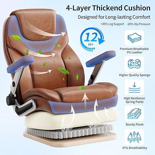 Miniatura 6 de Silla de oficina grande y alta con brazos 5D, tela de 600 libras y piel sintética, silla de escritorio resistente, soporte lumbar ajustable y