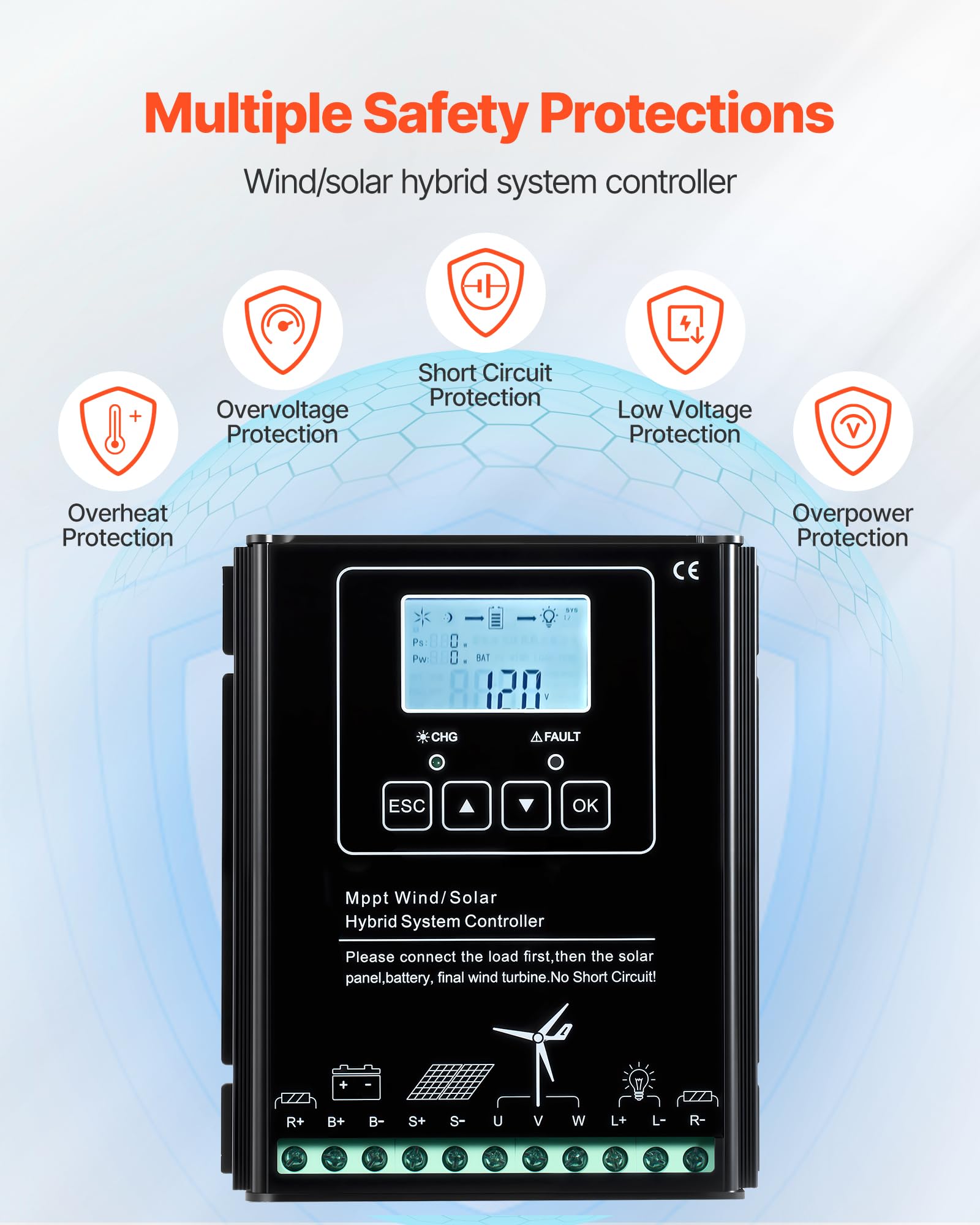 VEVOR 12V 400W Solar-Wind-Hybrid-Set, Inkl. 2 Stk. 100W Mono-Solarpanele 200W Windturbine mit MPPT Wind/Solar Hybrid-Laderegler, Netzunabhängige Energie für Heimgebrauch Wohnmobile Boote Camper RV