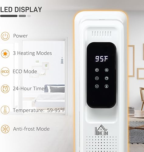 Miniatura 4 de HOMCOM Calentador eléctrico de 24.75 pulgadas con 3 modos, 161 pies cuadrados calentador independiente con temporizador y control remoto, 1500 W,