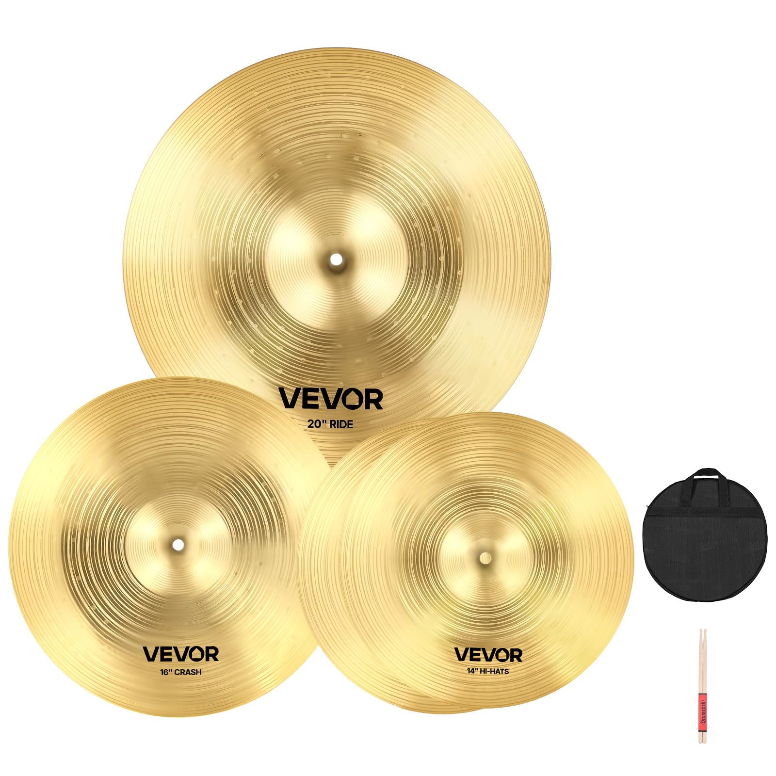 Amazon.com: VEVOR Cymbal Pack, 3 Pieces Cymbals for Drum Set