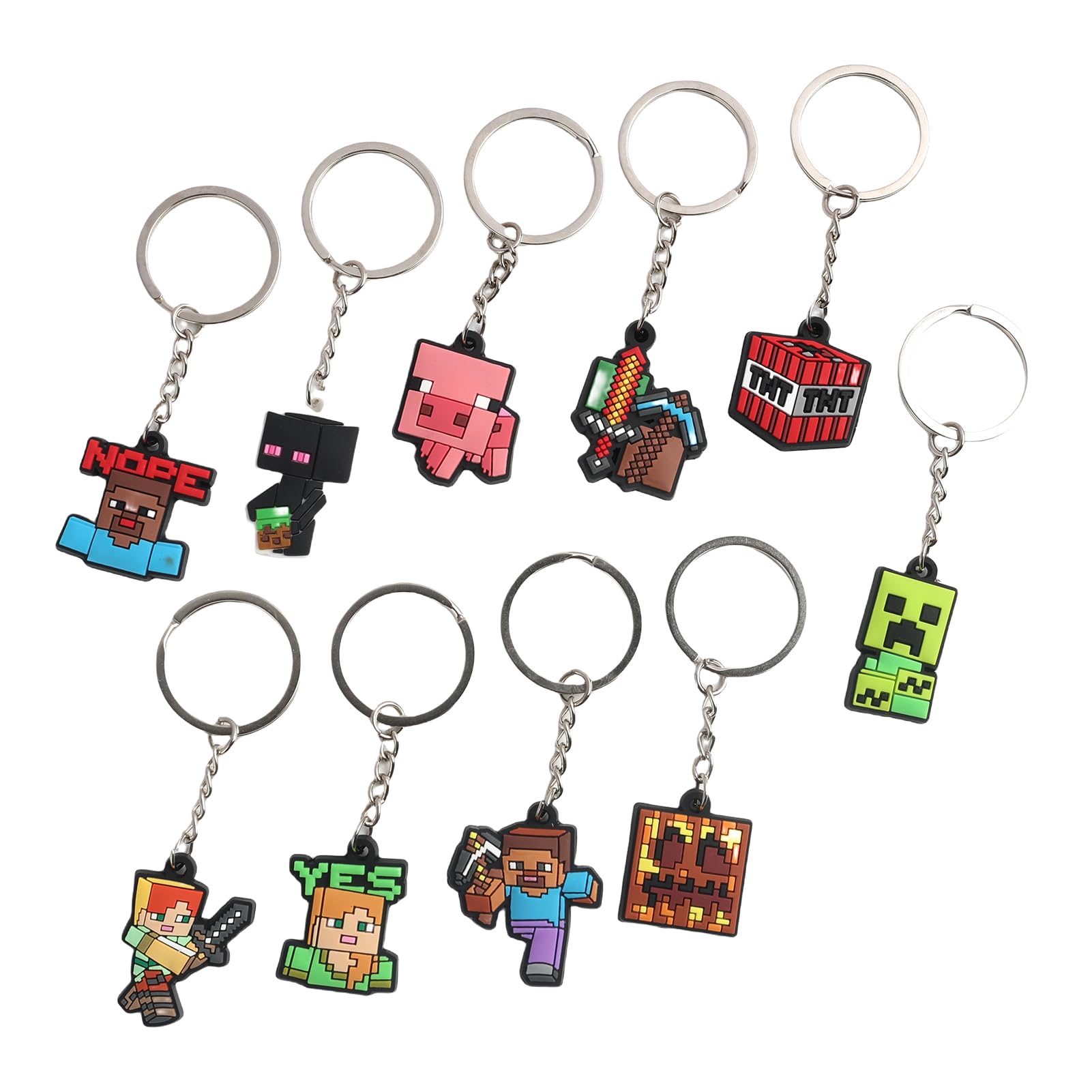 Aifrymne 10-Pack Keychains - Durable Silicone and Metal Key Rings, Party Favors, Birthday Supplies, and School Prizes for Kids, Boys, and Girls - Cute Gaming-Themed Bag Accessories