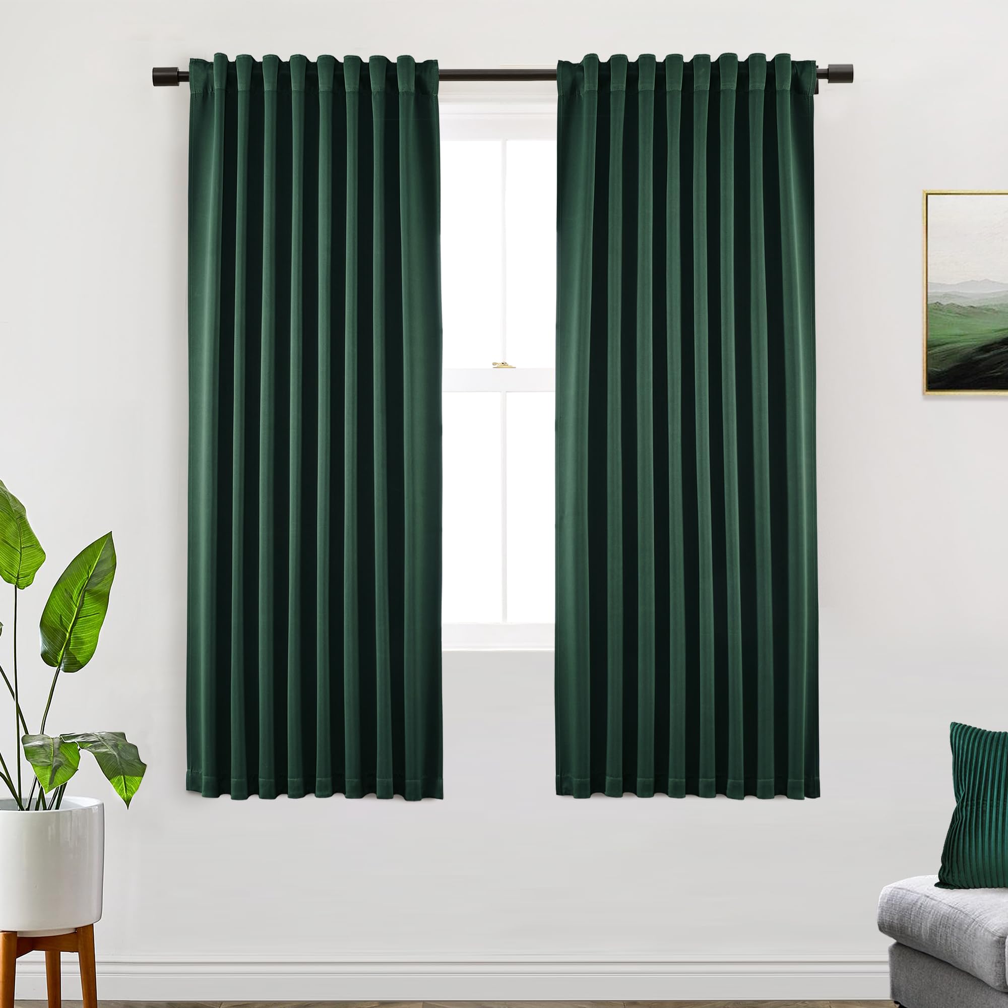 SHINELAND Black Out Living Room Darkening Curtains 72 Inches Long Emerald Green Bedroom Curtains,Blackout Curtains for Living Room 72 Inch Length 2