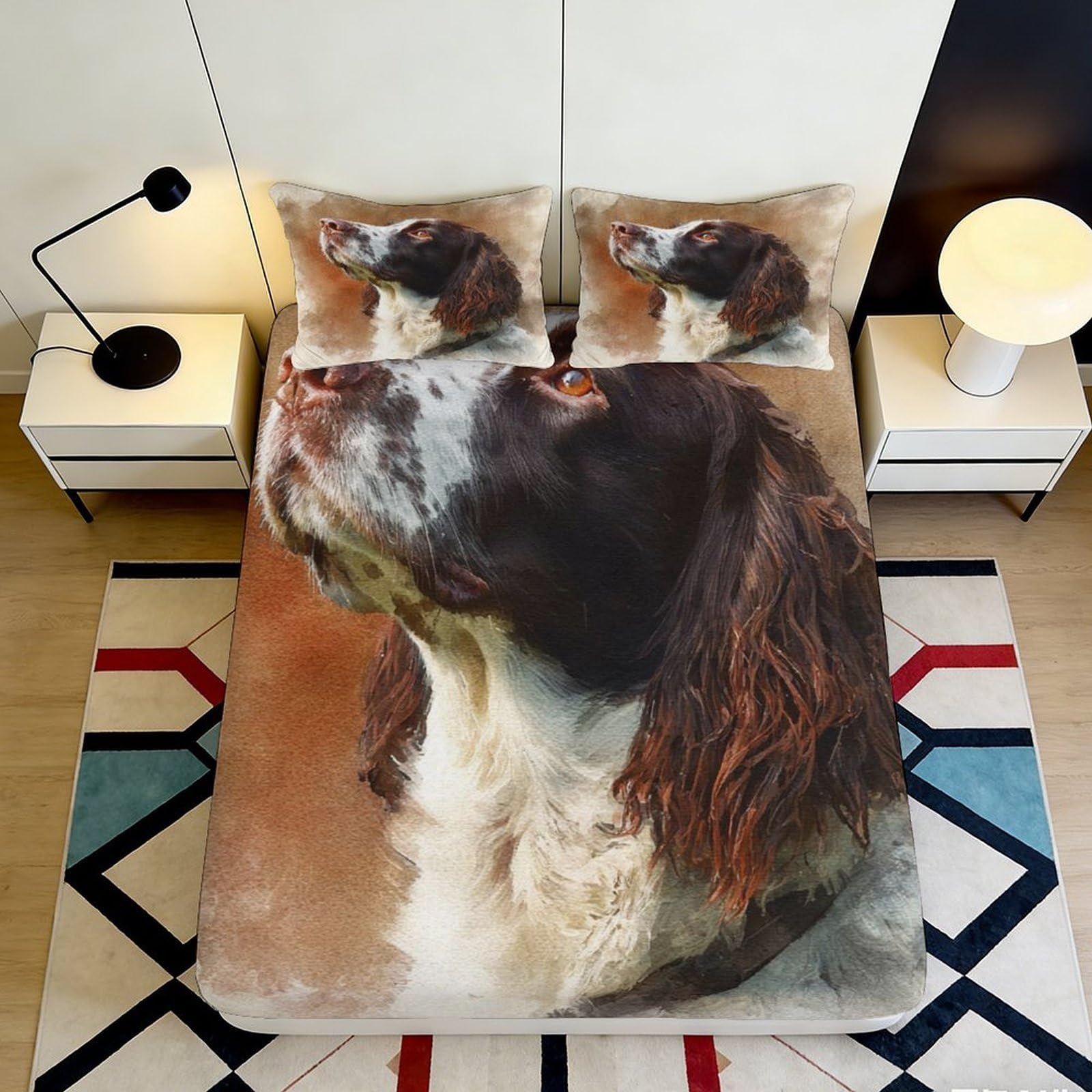 3D Printed Brown Dog Fitted Sheet Microfiber Soft Breathable Portrait Mattress Cover for Bedroom Guestroom Decor 90x200x25cm