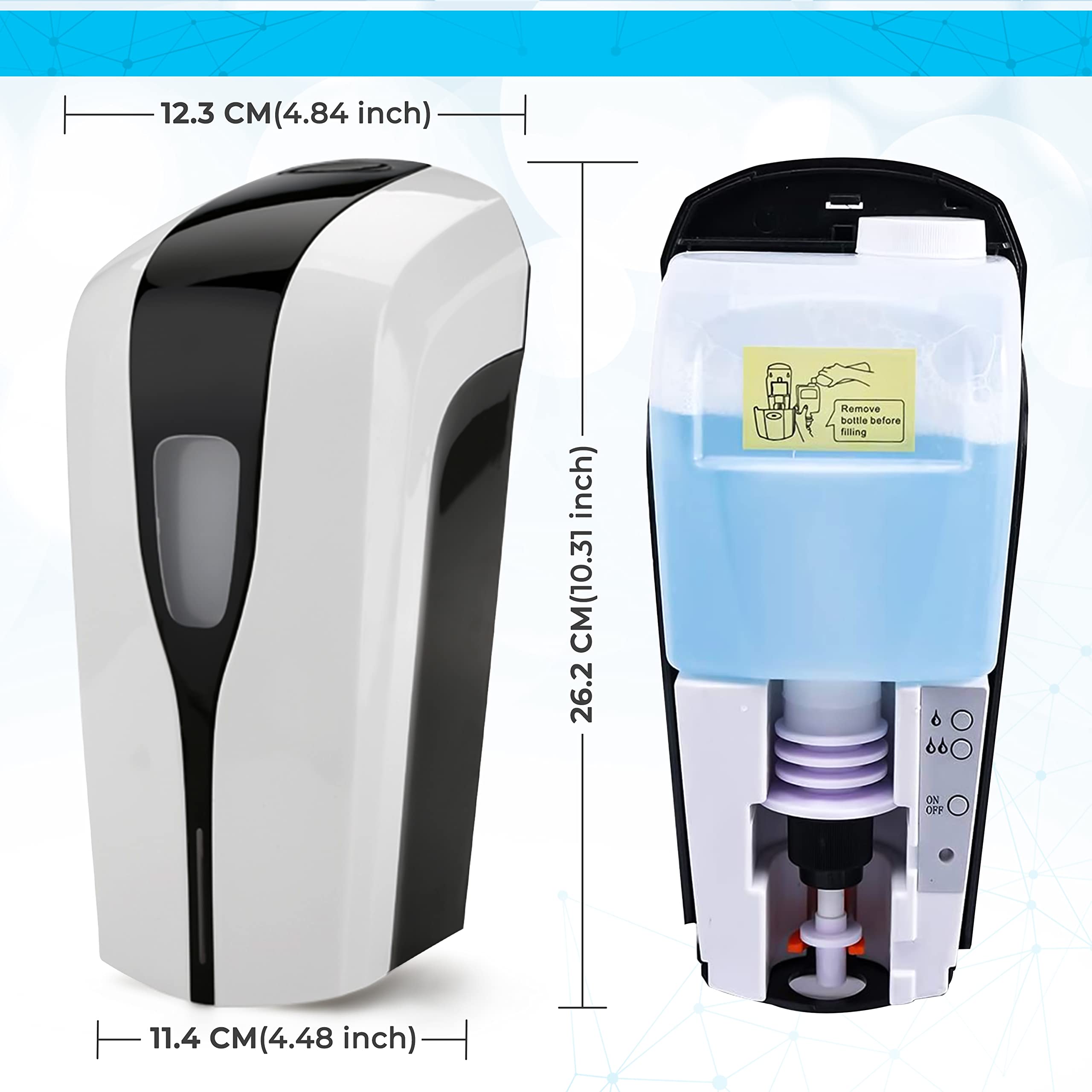 Dispensador de jabón automático de montaje en pared, 1000 ml, dispensador automático con sensor de infrarrojos, sin contacto, dispensador desinfectante de pared, para baño, cocina, hotel, restaurante