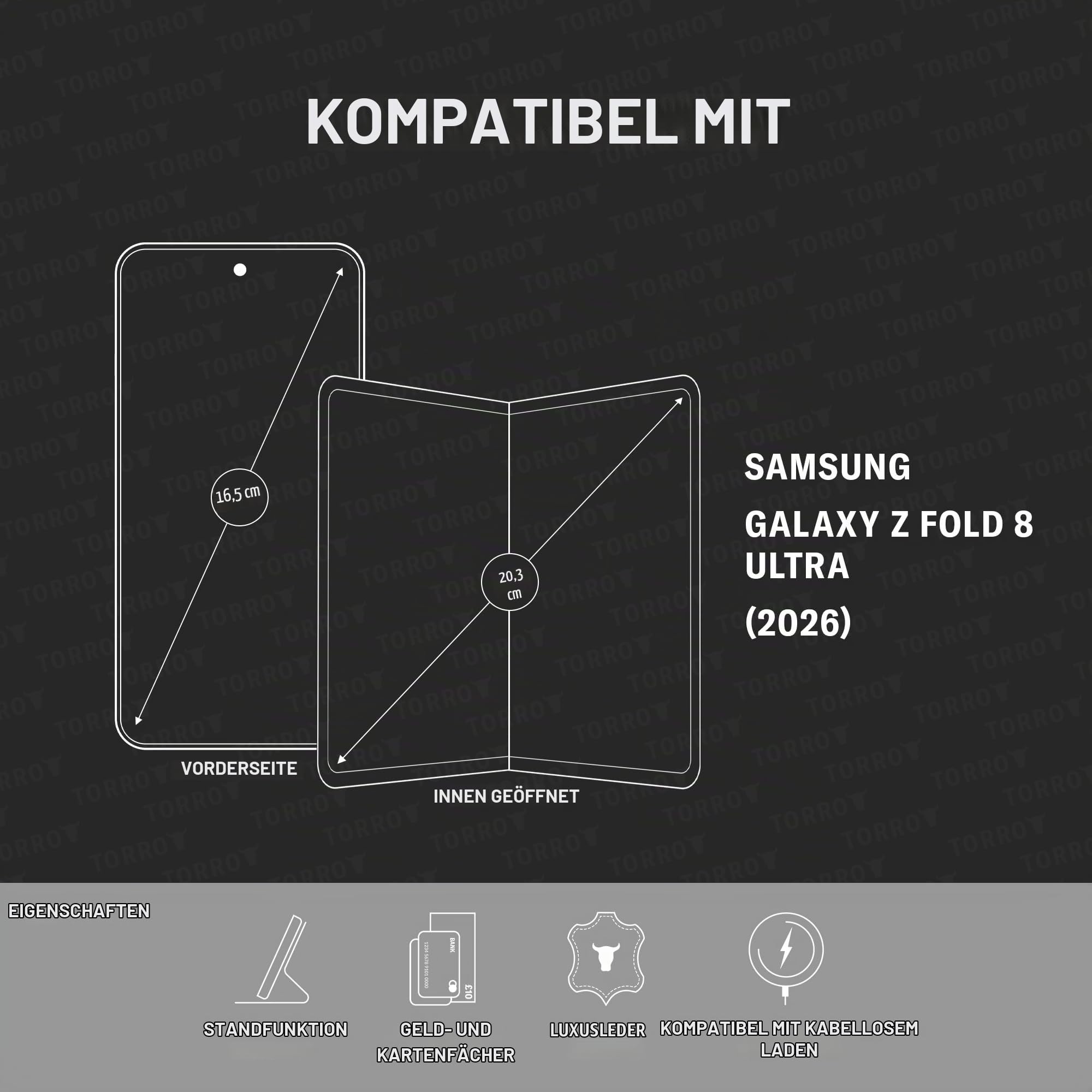 TORRO Hülle Kompatibel mit Samsung Galaxy Z Fold8 Ultra 2026 - Premium Galaxy Z Fold 8 Ultra Lederhülle mit Ständer und Kartenfächern (Schwarz)