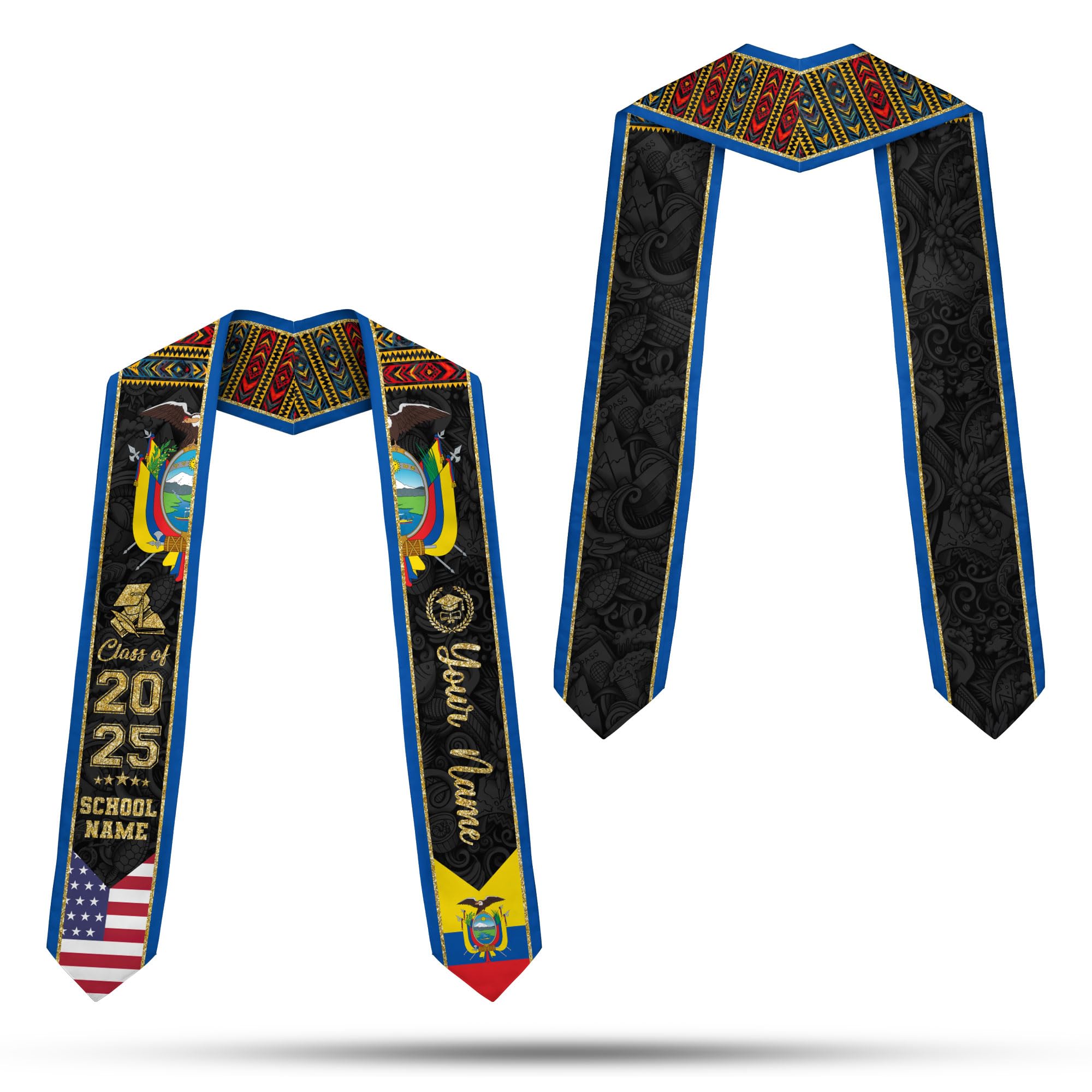 MonkeyVan Ecuador Graduation Stole, Ecuadorians American Flag Graduation Sash 2025, Ecuadorians Graduation Sash Style 18