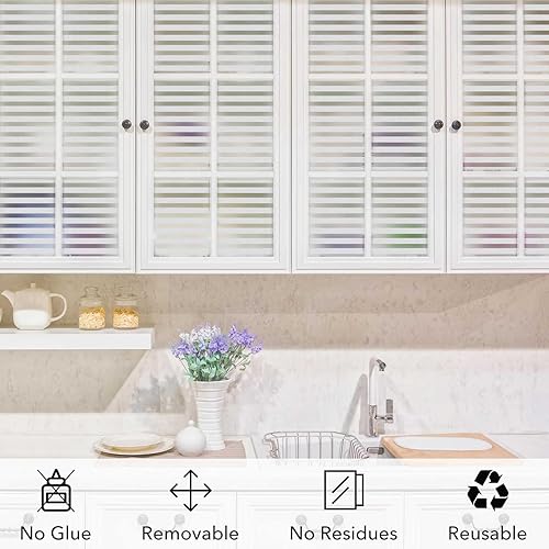 Miniatura 5 de VSUDO 1 rollo de película de privacidad para ventana de 17.7 x 78.7 pulgadas, tinte de ventana con patrón de rayas esmeriladas, adhesivo estático