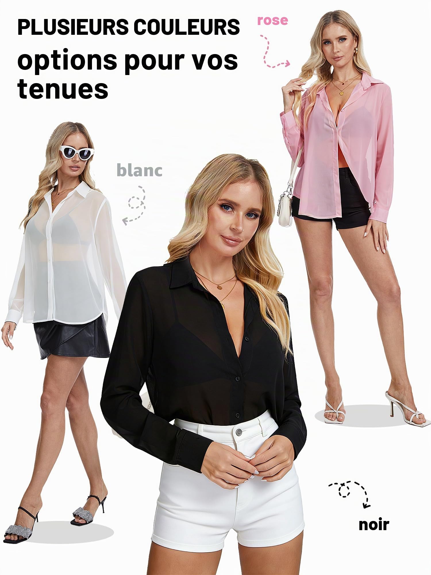 Chemisier pour Femme Chemise élégante Chemise Classique légère pour Femme, Chemises à Manches Longues pour Femme avec Patte de Boutonnage, Tailles S-XXL