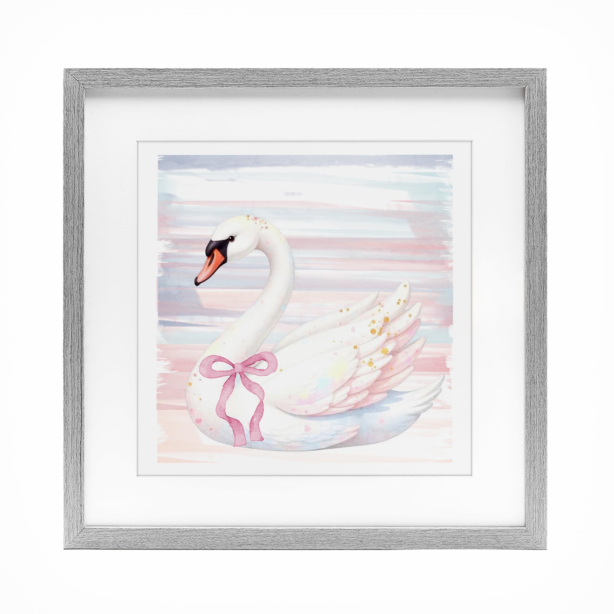 Stupell Industries Pastel Swan with Ribbon Birch Framed Print Under Glass, design by Kim Allen, 13 x 13