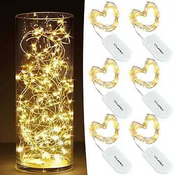 CYLAPEX 6 Pack Warm White Fairy Lights String Battery Operated Fairy Lights Firefly Lights LED Starry String Lights 3.3ft 20 LEDs Silvery Copper Wire for Christmas DIY Decoration Costume Wedding Party