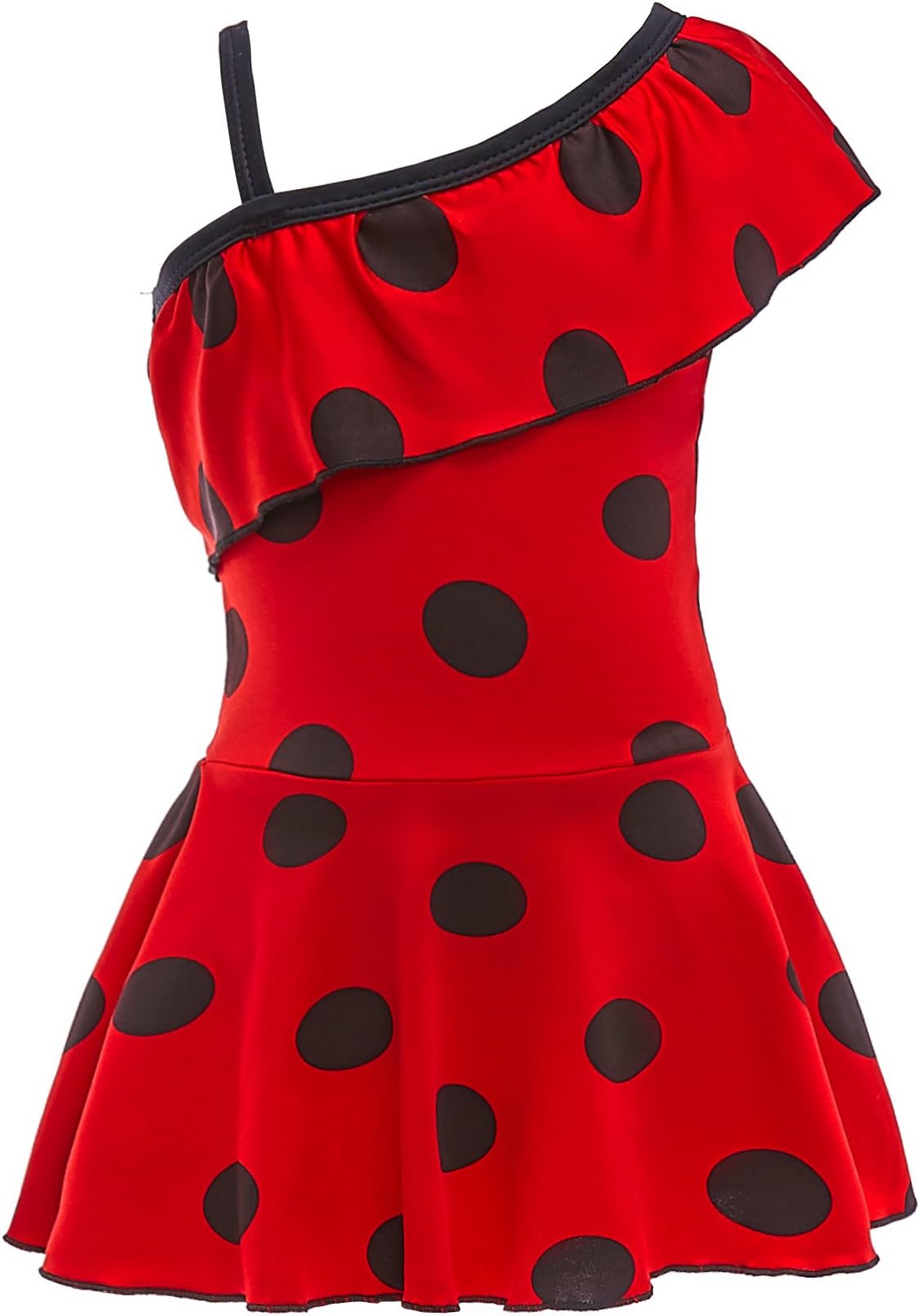 Girls Ladybug Red & Black Polka Dots One Piece Bathing Suit Swimsuit Swimwear