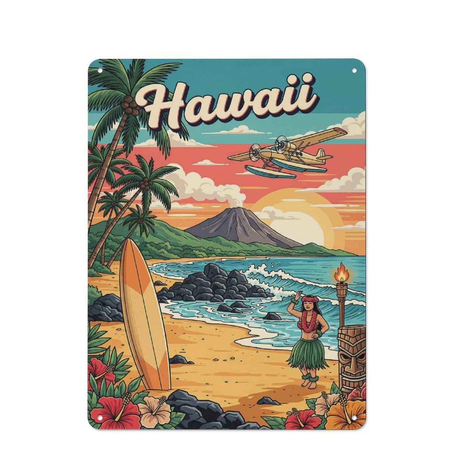 Junmoney Style-15 Creative Hawaii Retro Travel Tin Sign 40X30cm, Study Room Decor For Workspace, Cafe, Shop Or Desk Area