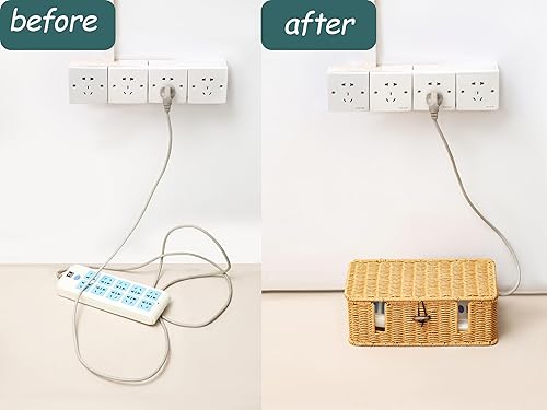 Miniatura 6 de Caja organizadora de cables de ratán sintético tejido a mano con tapa, con 4 ranuras abiertas, caja organizadora de cables, cesta de almacenamiento