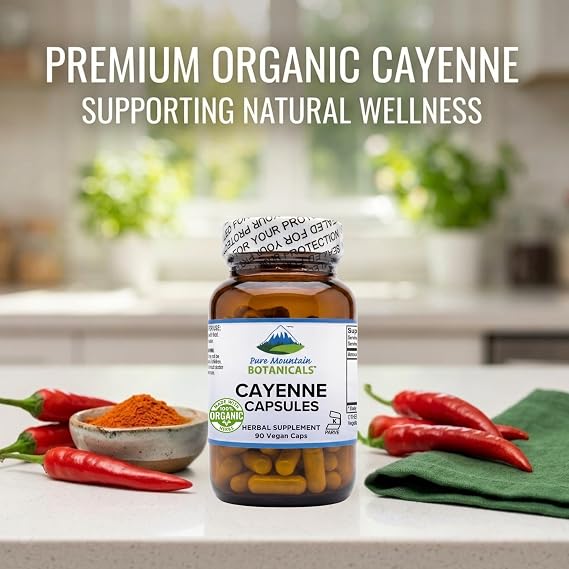 Pure Mountain Botanicals Cayenne Pepper Capsules - 500mg Organic, 90 Ct