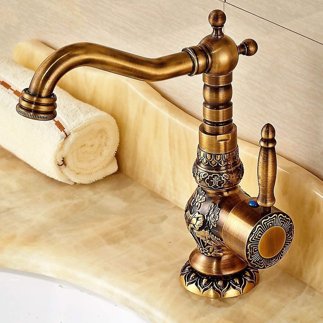 Antiker Einhebelmischer für Küche Bad Armatur Messing mit keramischer Kartusche schwenkbarer Rohrauslauf Wasserhahn Einlochmontage