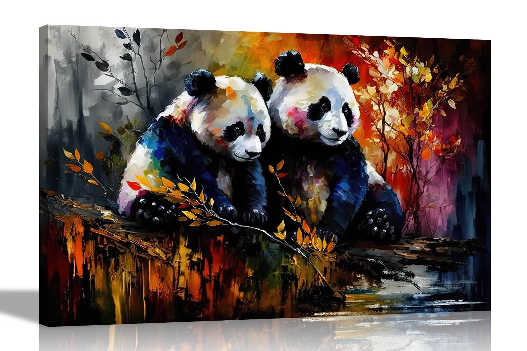 Artley Prints Dating Pandas - Pandas In Love On A Forest Date Colourful Canvas Wall Art For Living Room | Abstract Pictures And Prints Ready To Hang 51 X 35Cm (20 X 14 Inches)