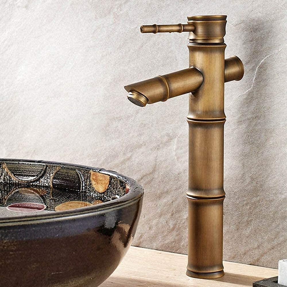 Zqfhsx Bronze Hot And Cold Water Taps,All Bamboo Joint Antique Kitchen Sink Faucet,Basin Mixer Tap,For Cleaning