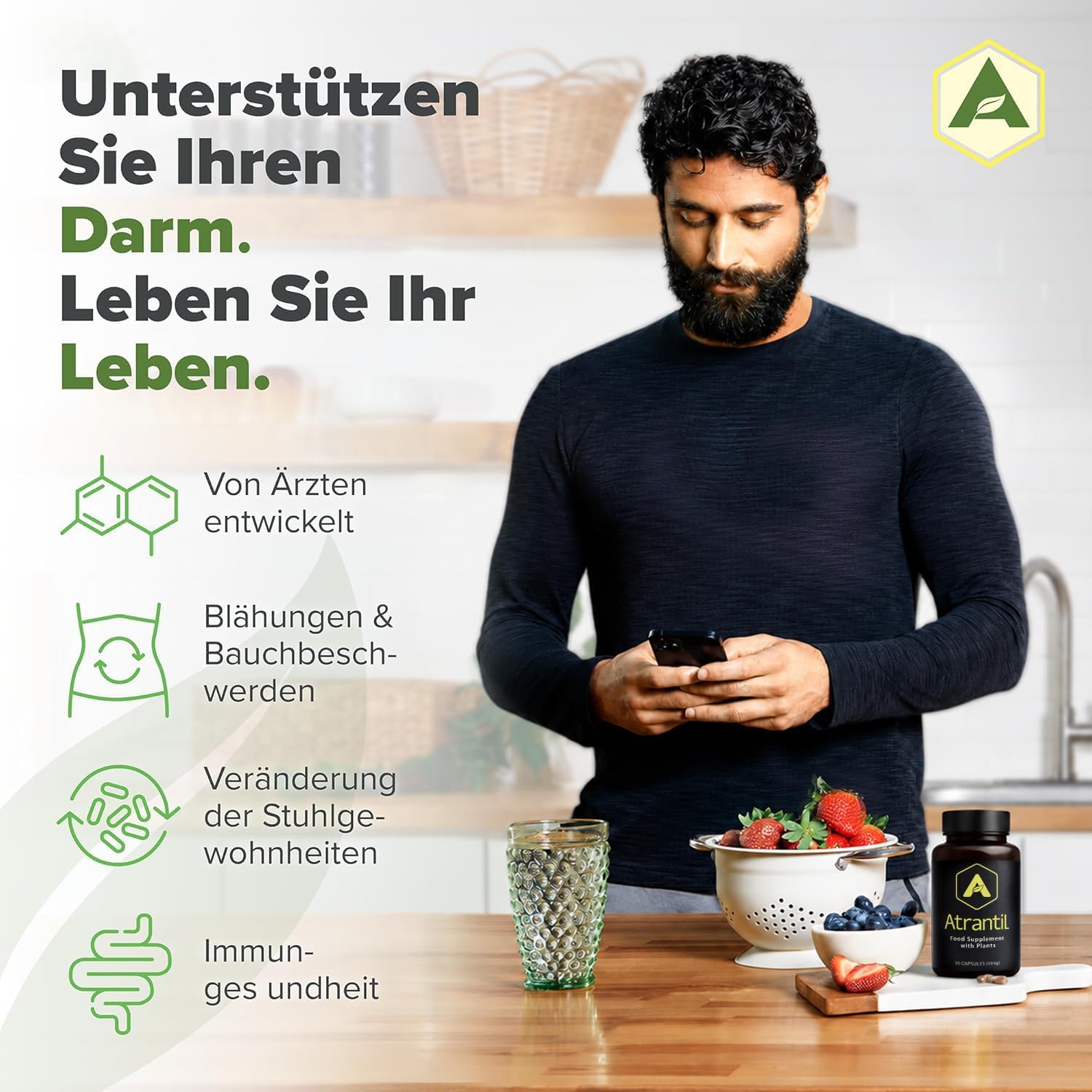 Atrantil - Natürliche Verdauungshilfe bei Blähungen und Bauchbeschwerden, 90 Kapseln