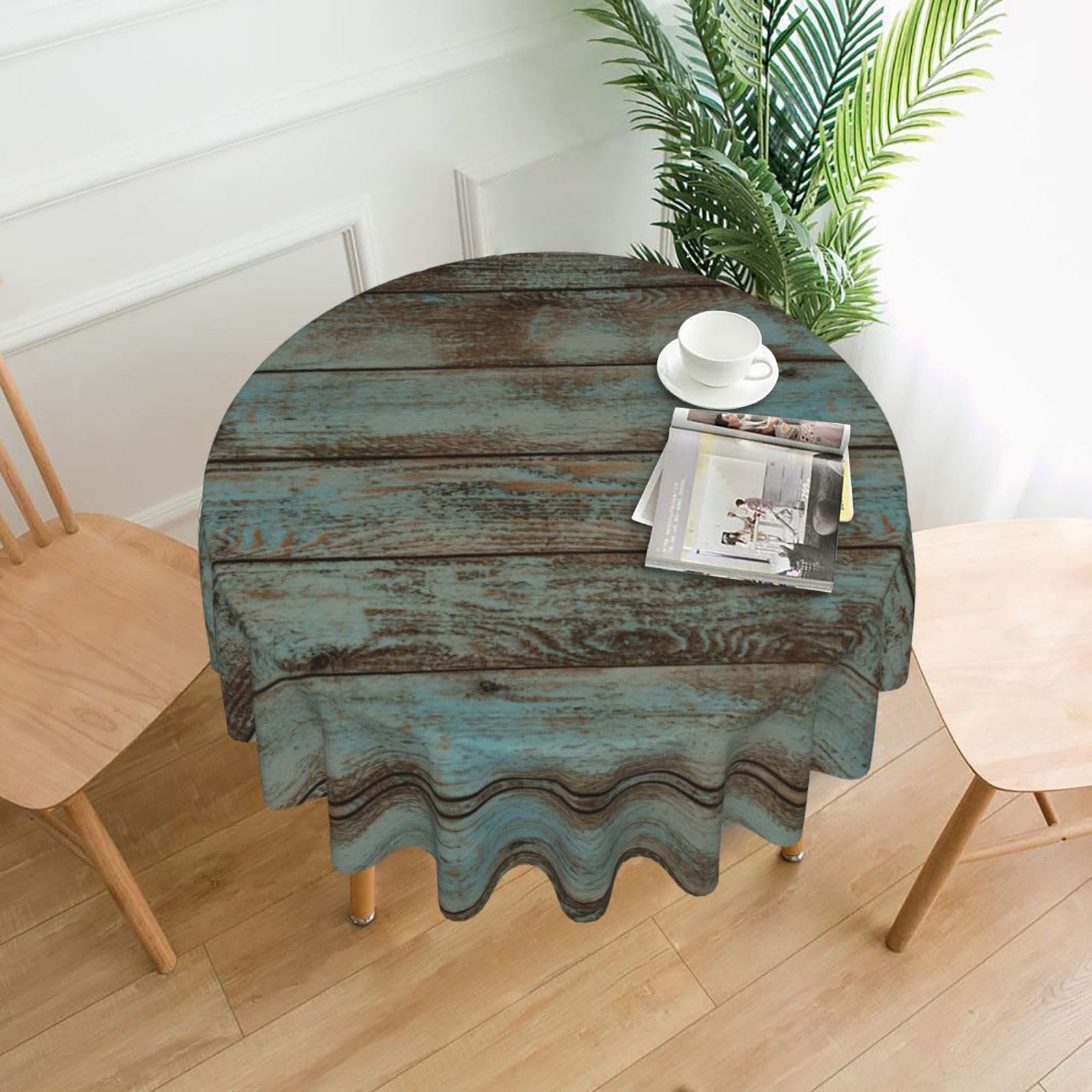 SDEGTHO Rustic Old Barn Wood Print Modern Retro Round Tablecloth 60in Polyester Fabric Cover for Party Dining Table Washable