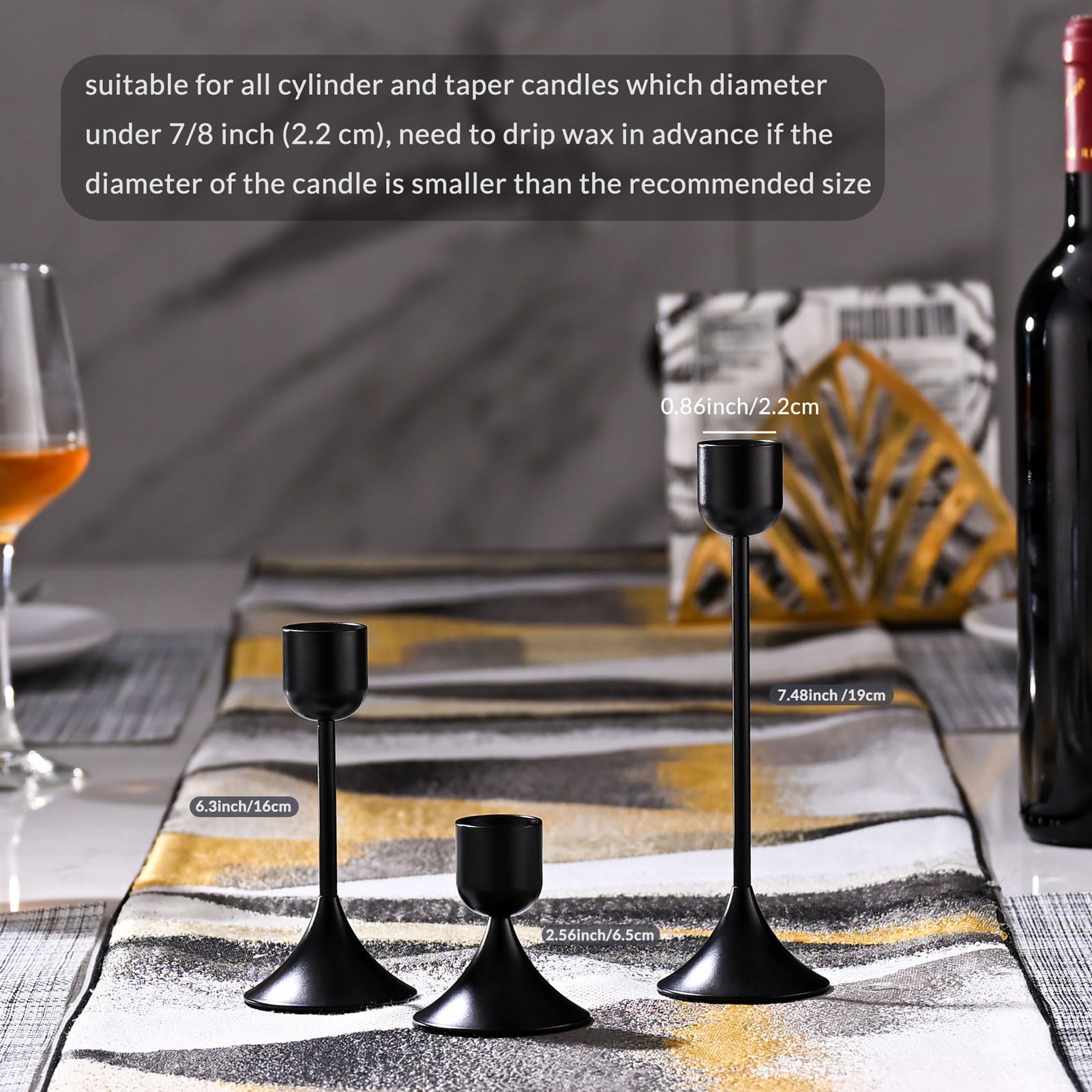 idyllictime Candle Holder Metal Heavy Base for Room Décor Christmas Decorations Party Wedding Halloween Black, 1 Set(3 Pcs) - Image 3