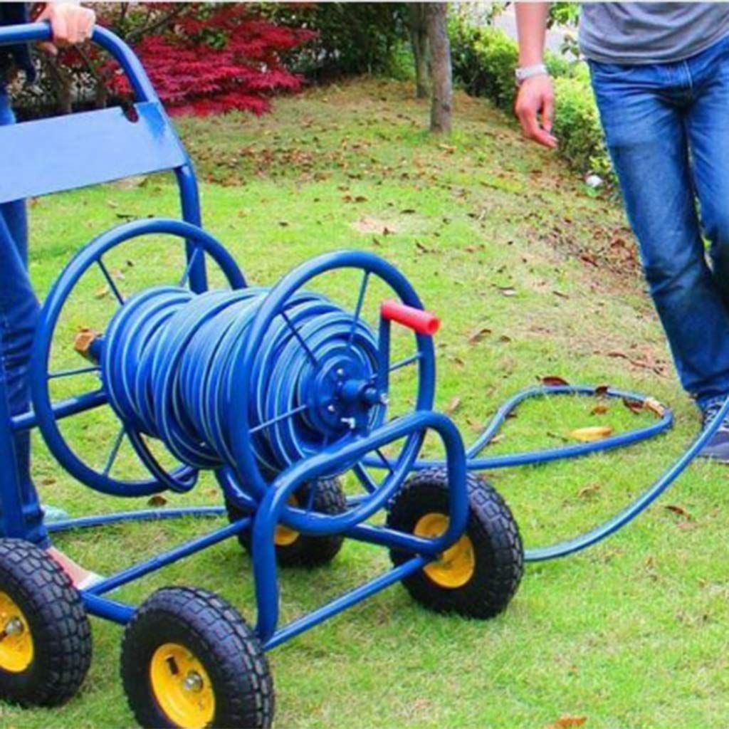 Carro de carrete de manguera resistente con cuatro ruedas para una organización y almacenamiento eficientes de tuberías de agua