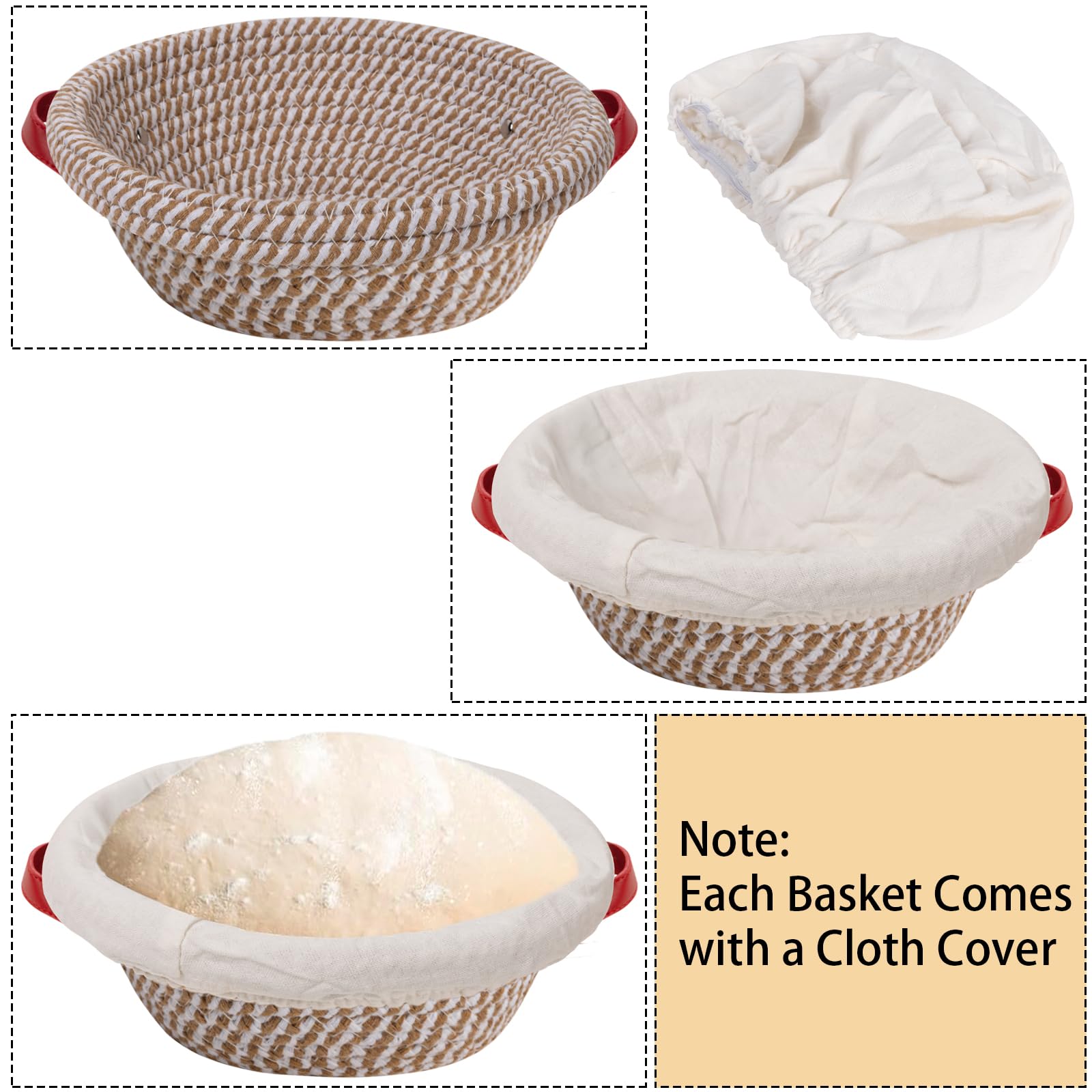 2 Banneton pour Pain,Panier de Fermentation en Coton Tissé avec Doublure en Lin,Grattoir,Brosse en Silicone,Tapis de Cuisson,Coupe-pâte,Fouet à Pâte