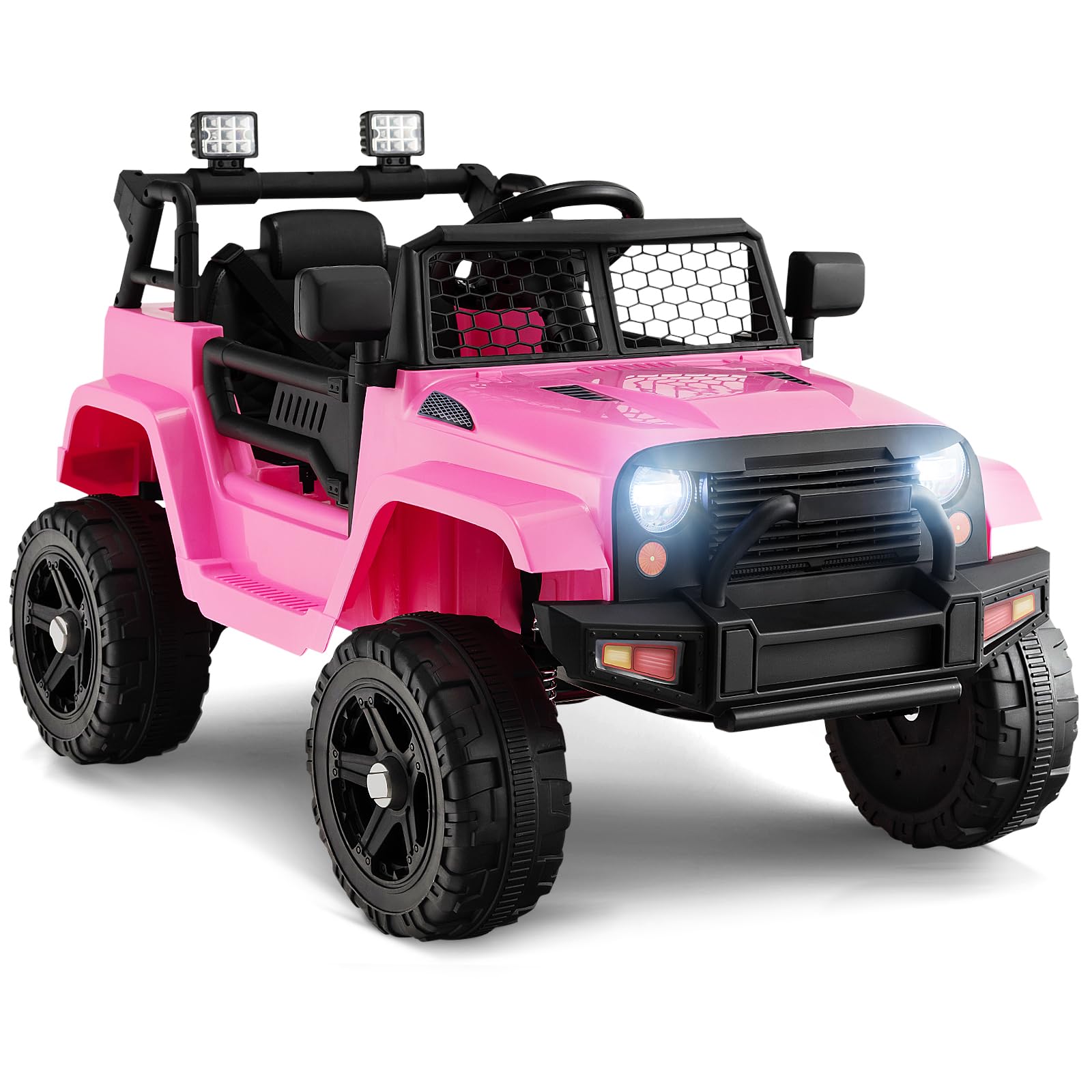 GYMAX Kids Ride on Car, 12V Battery Powered Car with Remote Control, MP3, USB/Aux Port, Lights, Music, Horn, Spring Suspension, Children Electric Truck for 3 Years Old +(Pink), 98 x 65 x 65 cm