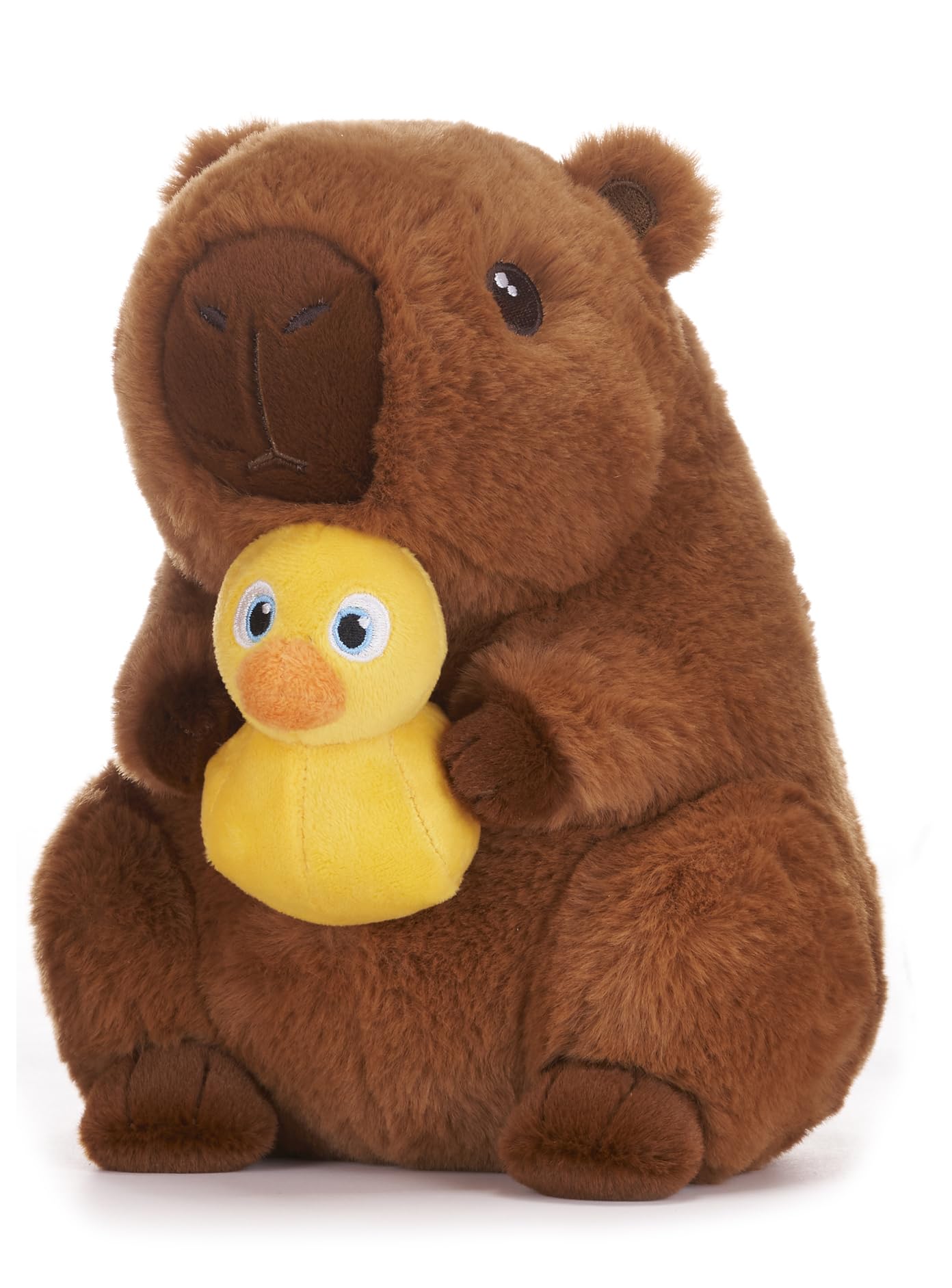 9"/23cm Eco Earth Dark Brown Cuddly Capybara Holding Yellow Duck Soft Plush Toy